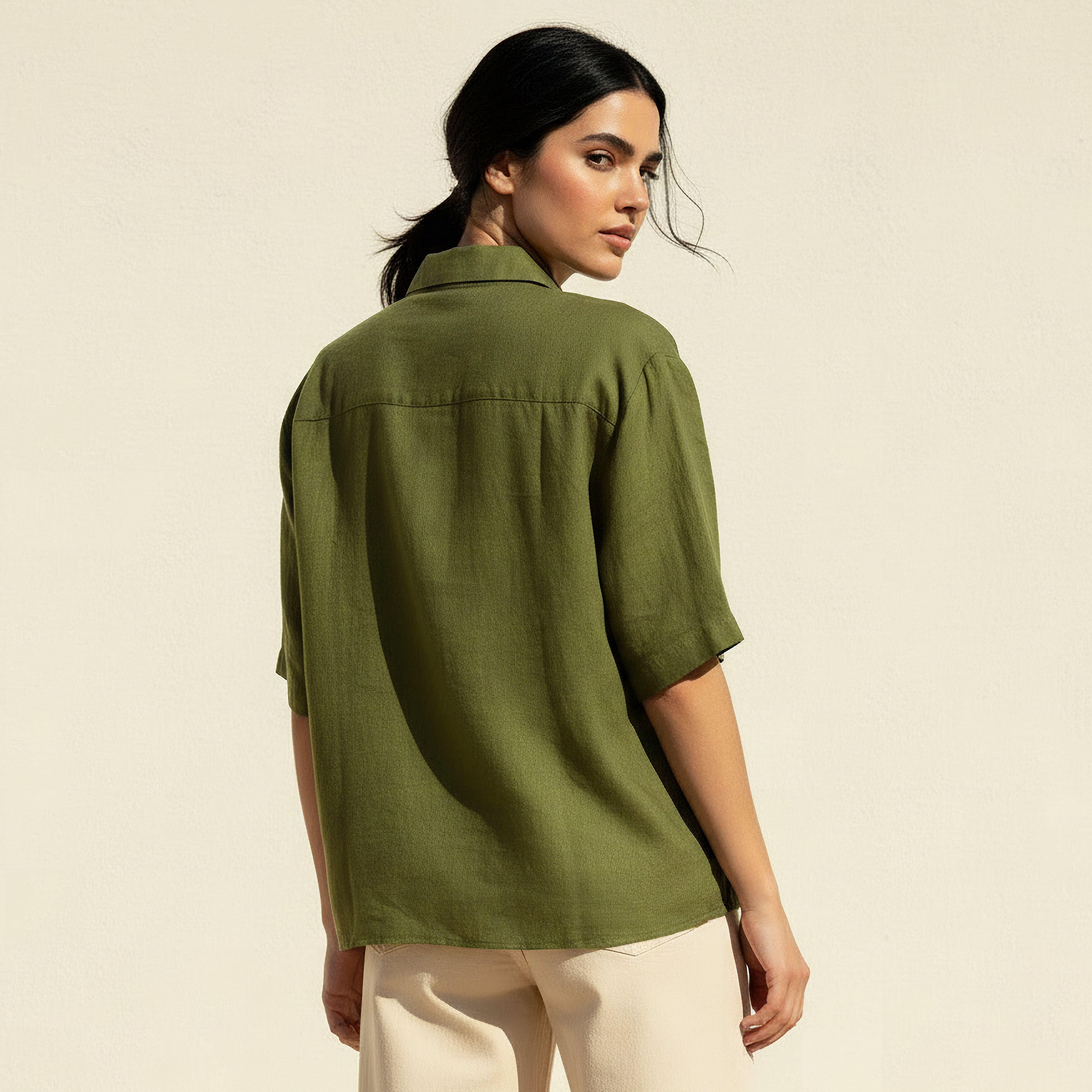 Linen Blend Shirt with Short Sleeves-women-clothing-shirtsandblouses-shirts-image-4