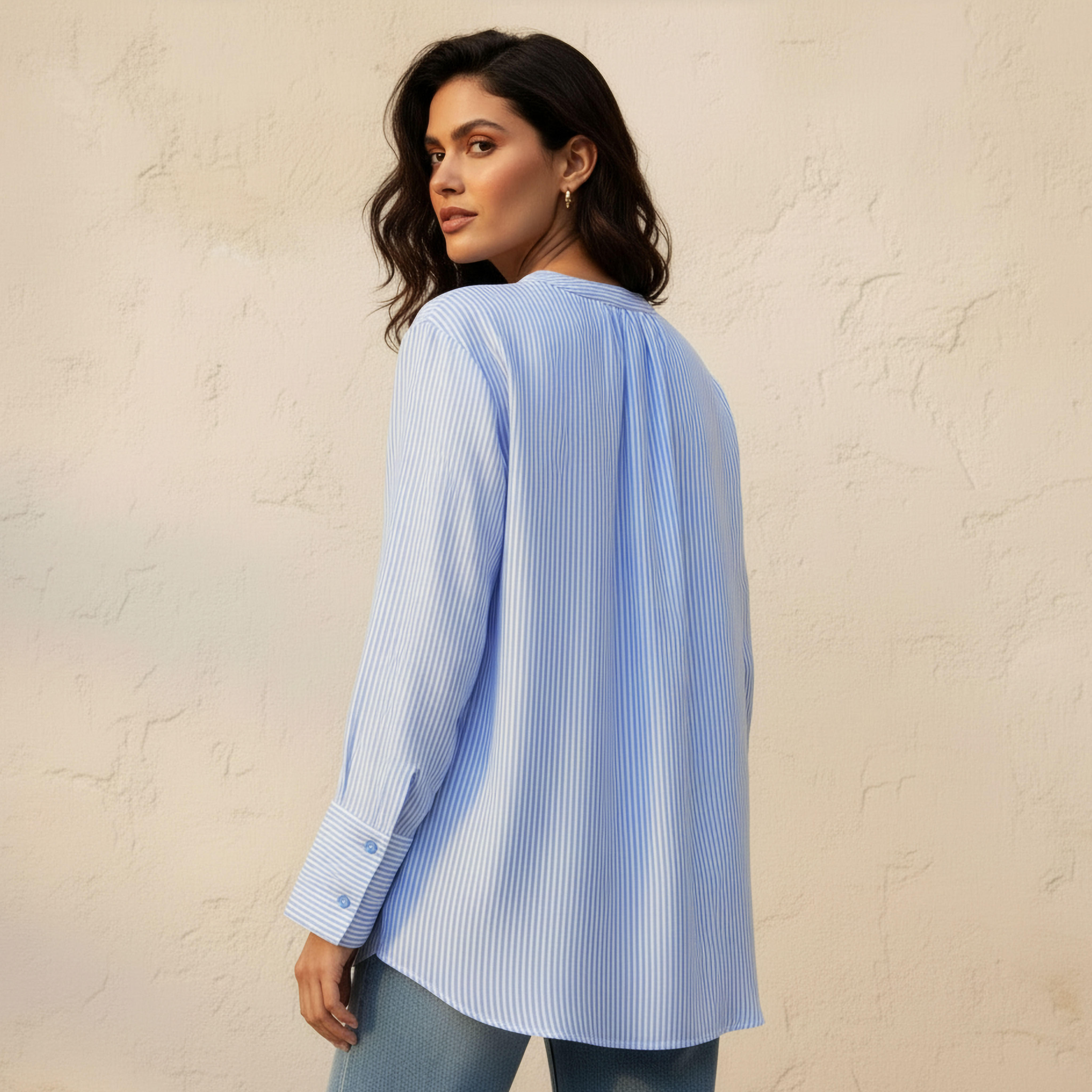 Mandarin Neck Shirt with Stripes-women-clothing-shirtsandblouses-shirts-image-4