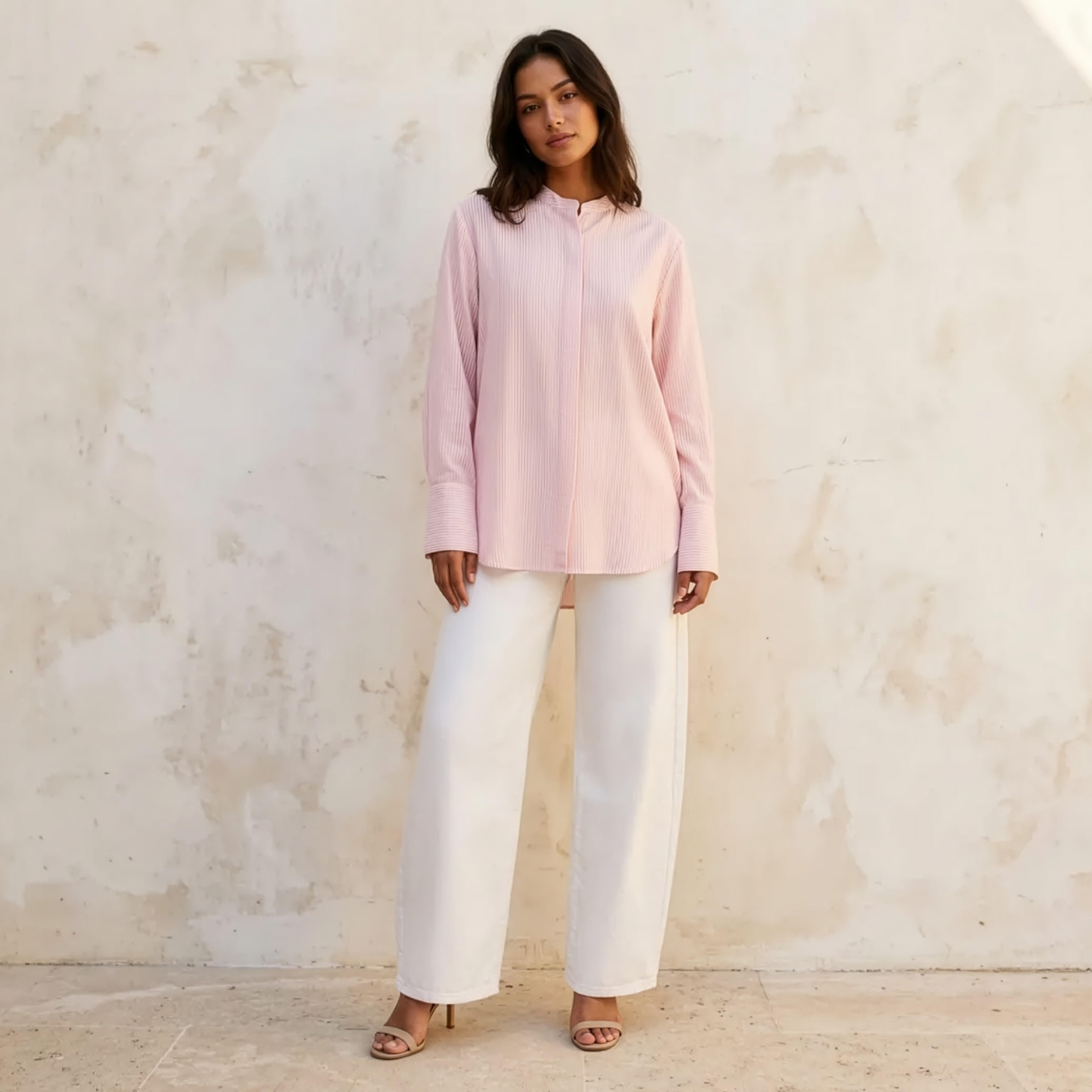 Mandarin Neck Shirt with Stripes-women-clothing-shirtsandblouses-shirts-image-3