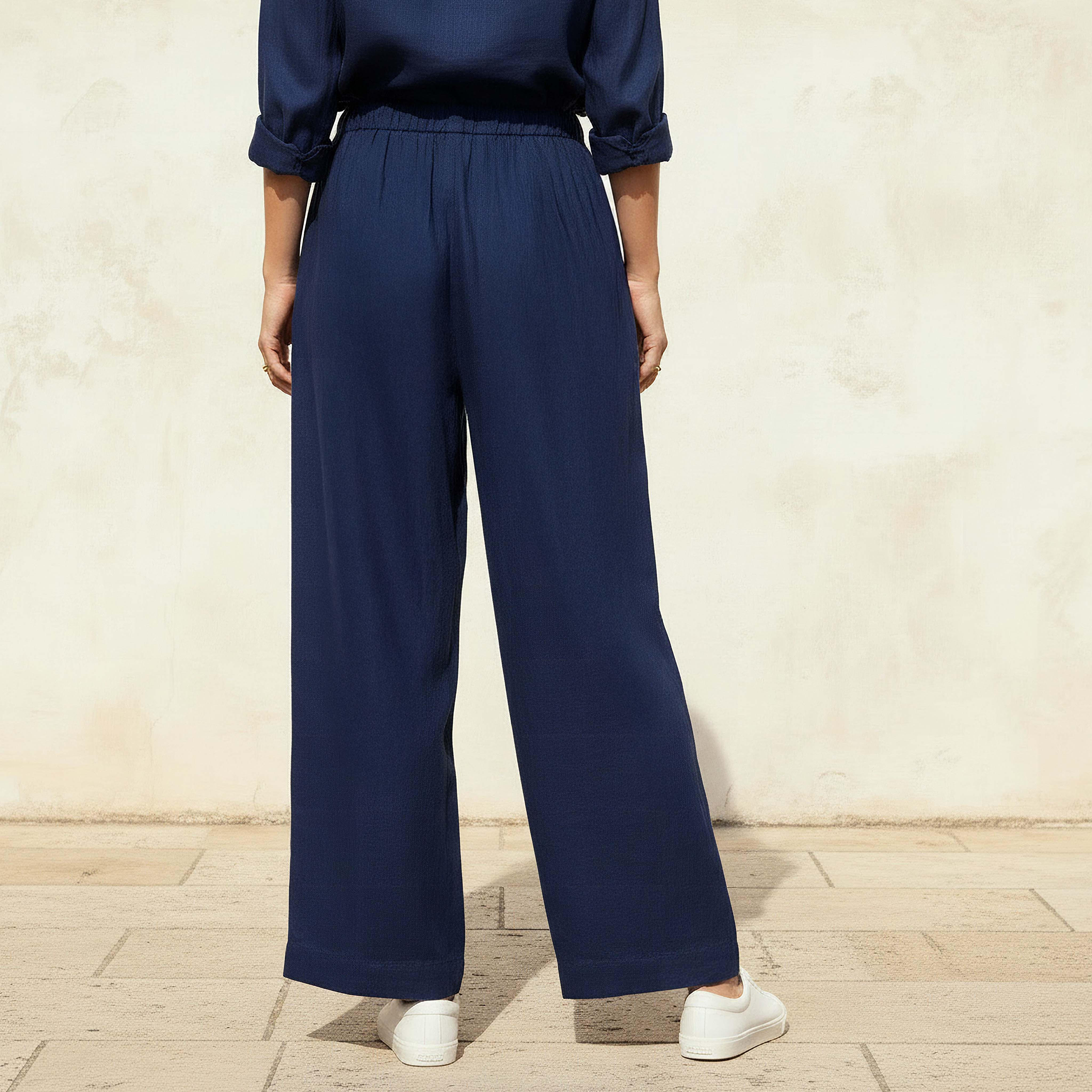 Wide Leg Flexi Waist Cut and Sew Linen Blend Pants-women-clothing-coordsets-image-4