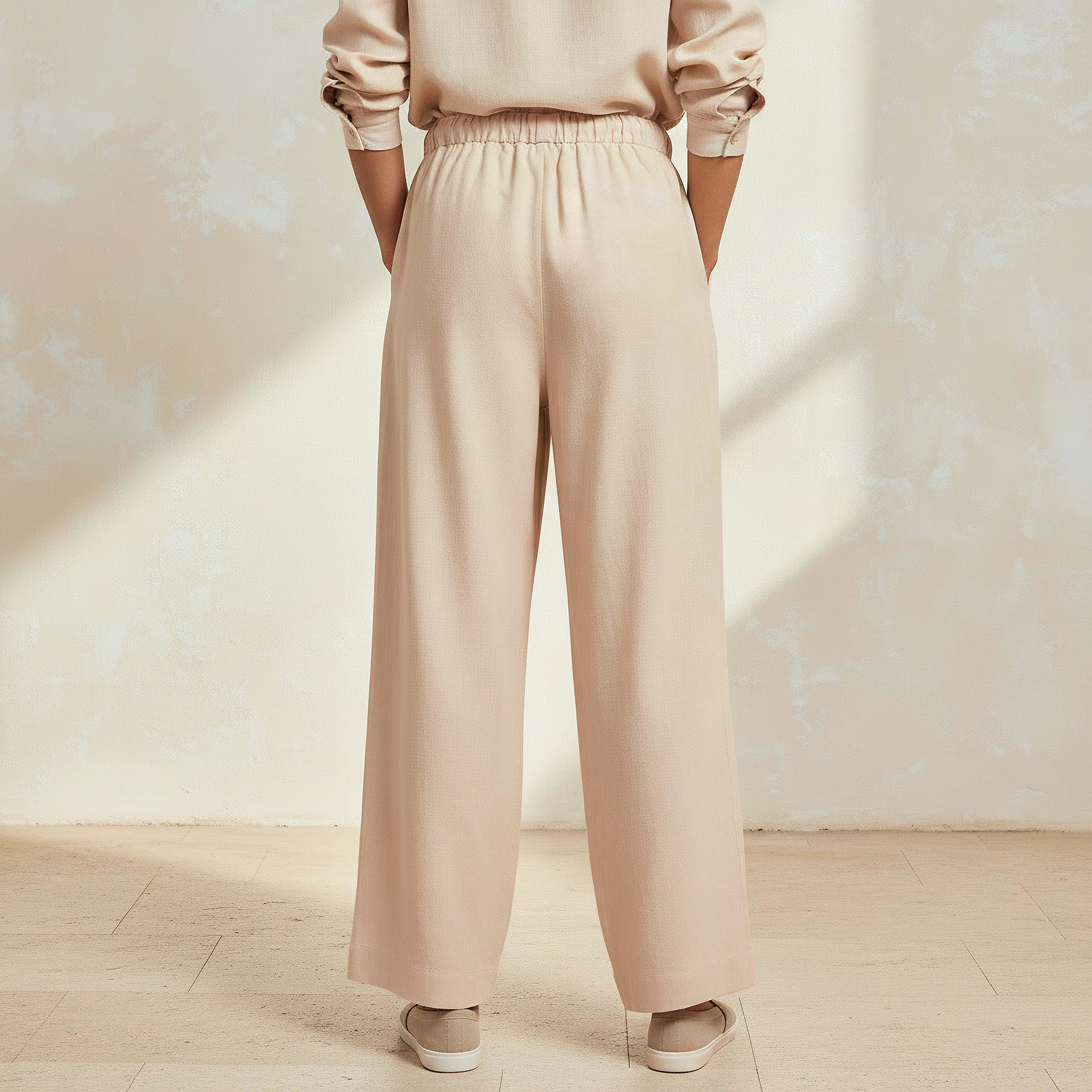 Wide Leg Flexi Waist Cut and Sew Linen Blend Pants-women-clothing-coordsets-image-4