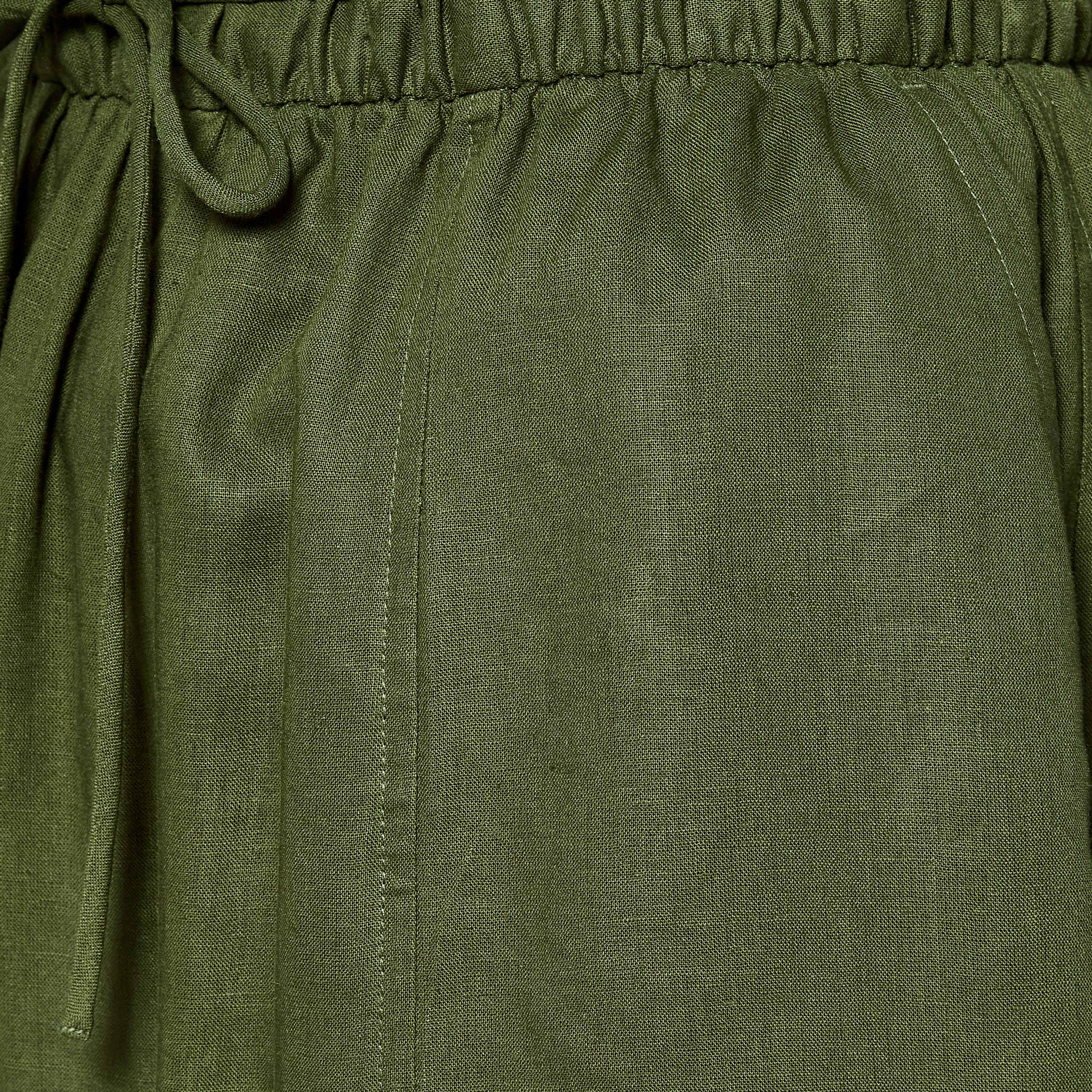 بنطلون واسع الساقين من مزيج الكتان بخصر مرن وتفاصيل مقطوعة ومخيطة-women-clothing-coordsets-image-2