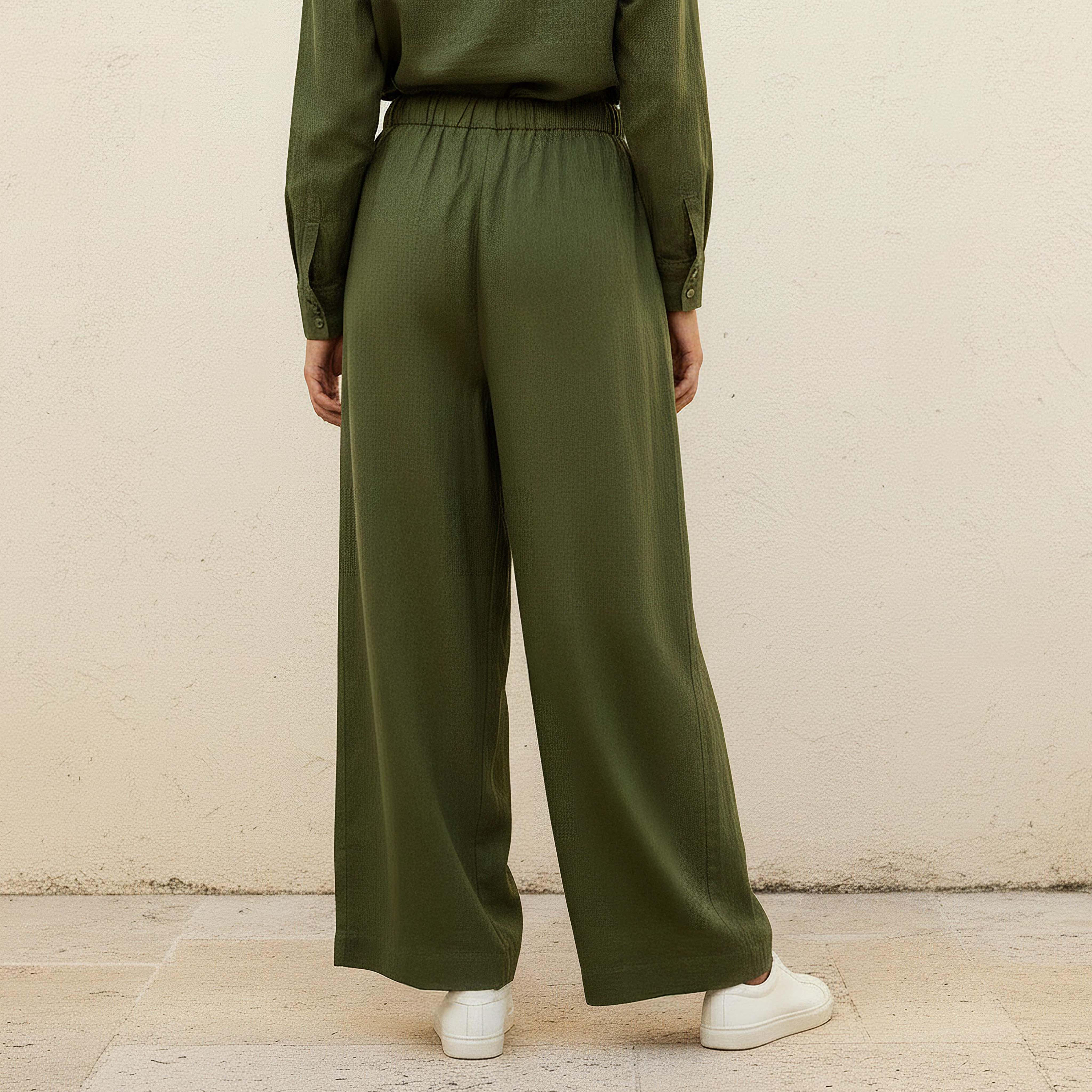 بنطلون واسع الساقين من مزيج الكتان بخصر مرن وتفاصيل مقطوعة ومخيطة-women-clothing-coordsets-image-4