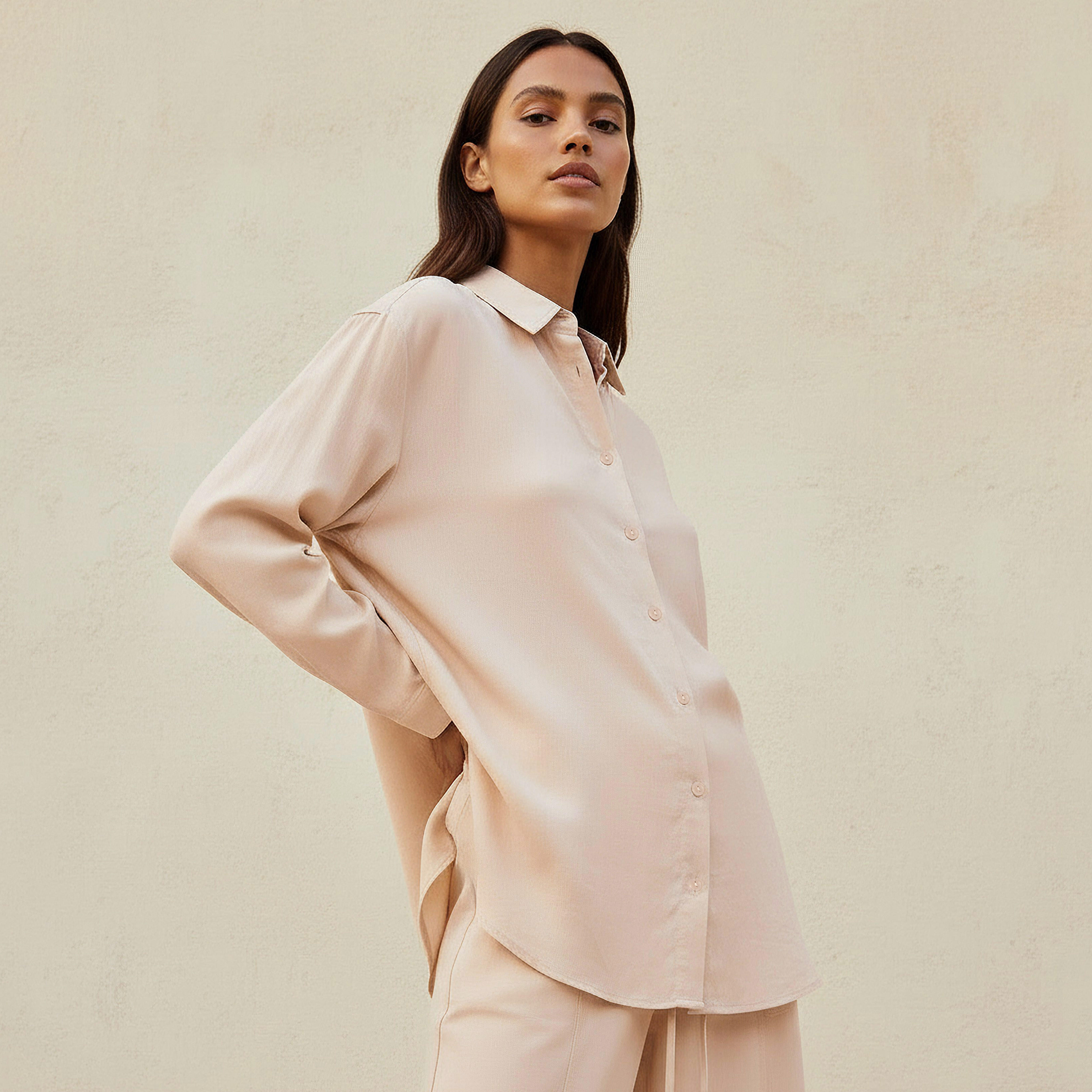 Oversized Linen Blend Shirt with Long Sleeves-women-clothing-shirtsandblouses-shirts-image-1