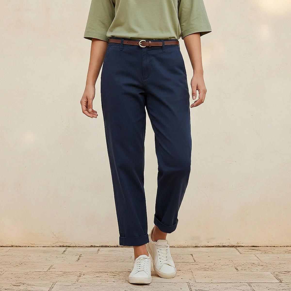 Relaxed Fit Flexi Waist Belted Chinos-women-clothing-bottoms-trousers-image-1