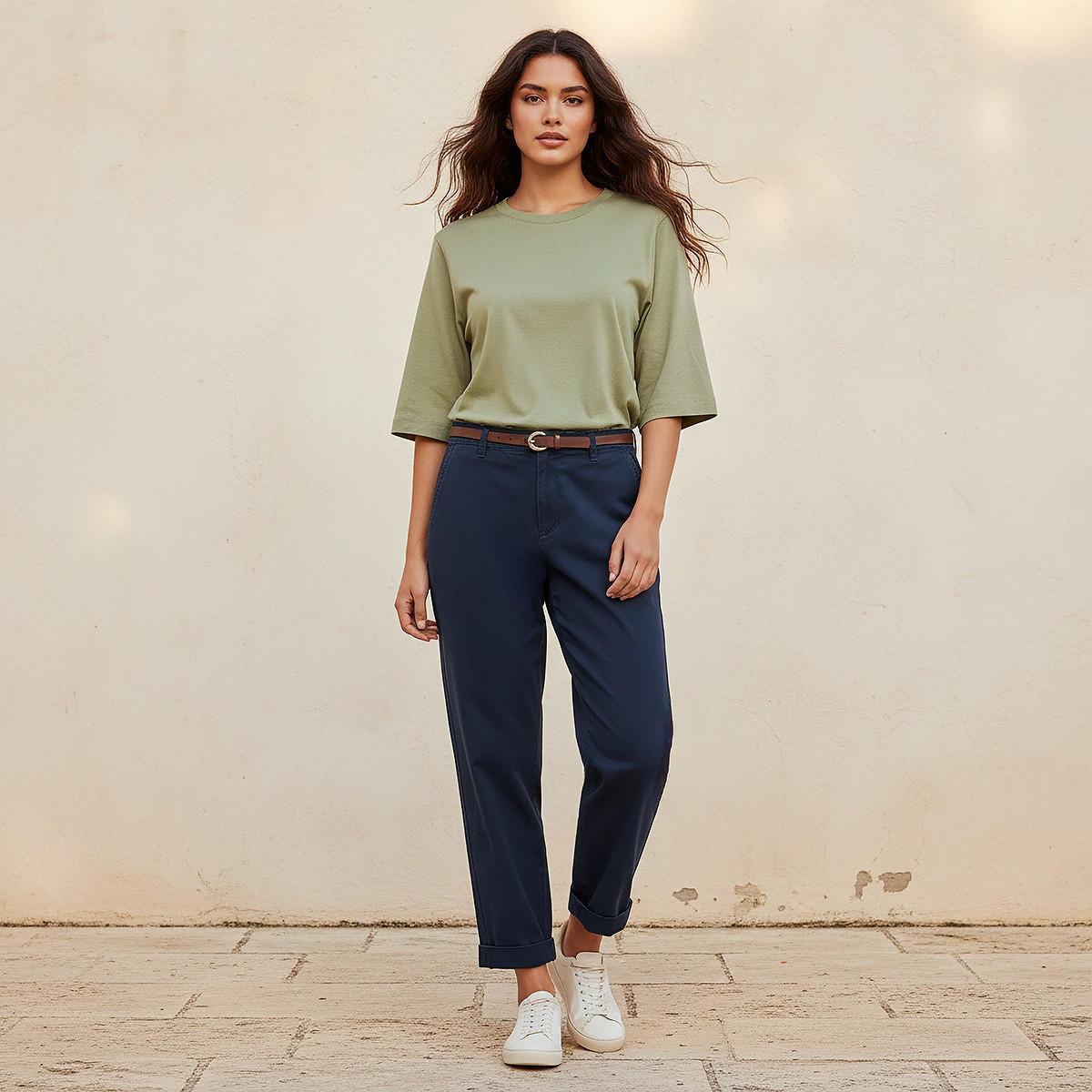 Relaxed Fit Flexi Waist Belted Chinos-women-clothing-bottoms-trousers-image-3