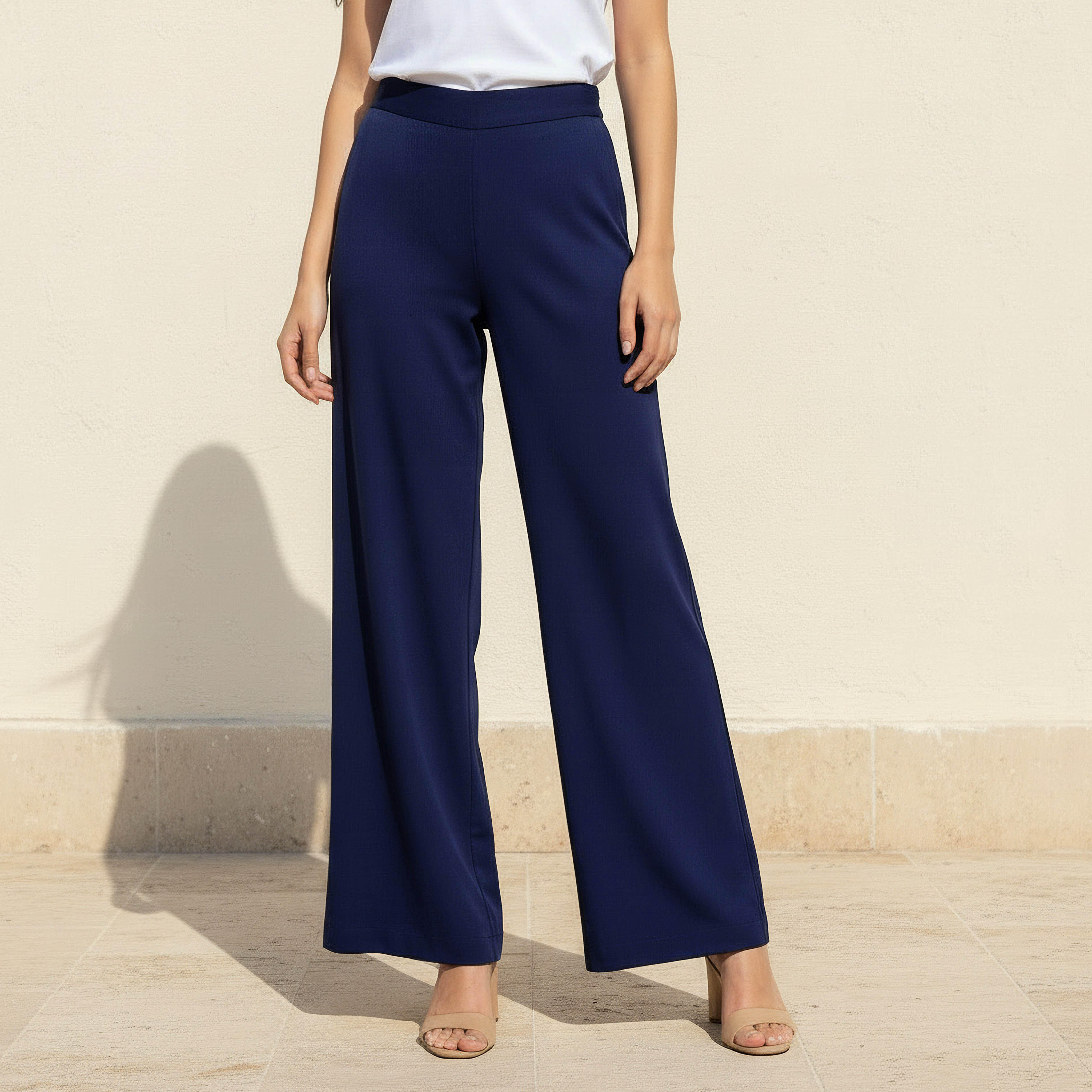 بنطلون بالازو فيسكوز بخصر مطاطي وقصة مريحة-women-clothing-bottoms-trousers-image-1