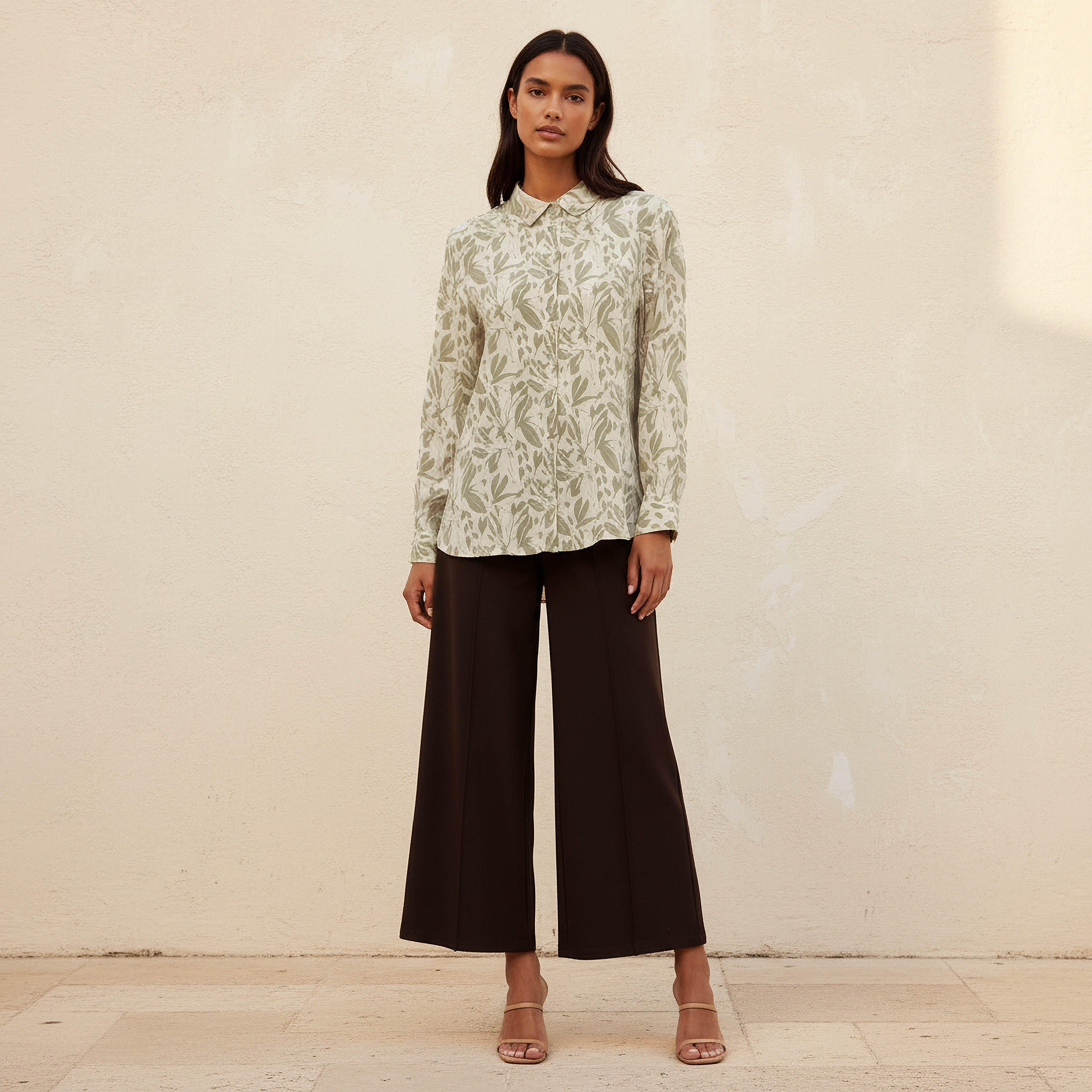 Viscose High-Low Hemline Shirt with Leaf Print-women-clothing-shirtsandblouses-shirts-image-3