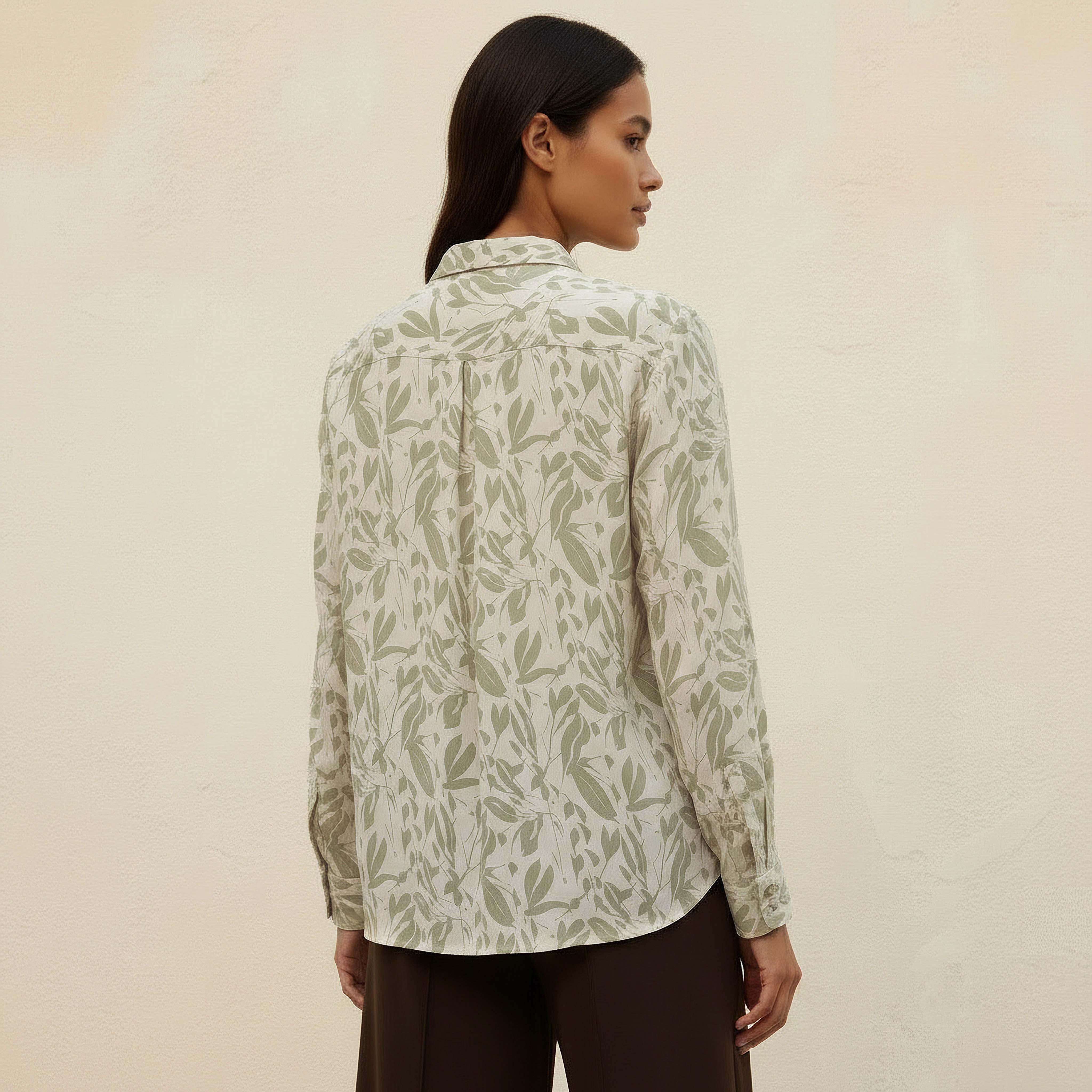 Viscose High-Low Hemline Shirt with Leaf Print-women-clothing-shirtsandblouses-shirts-image-4
