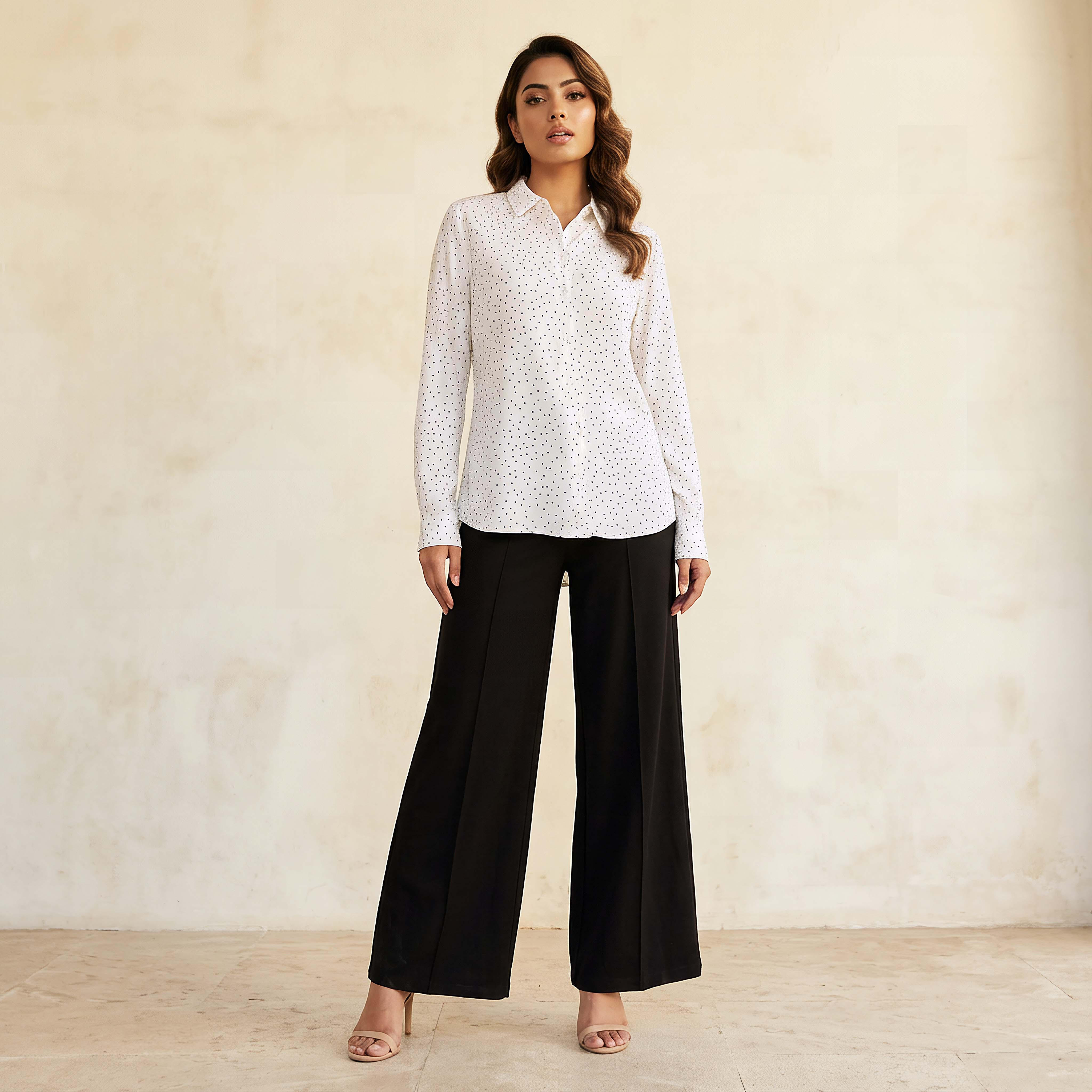 Viscose High-Low Hemline Shirt with Polka Dot Print-women-clothing-shirtsandblouses-shirts-image-3