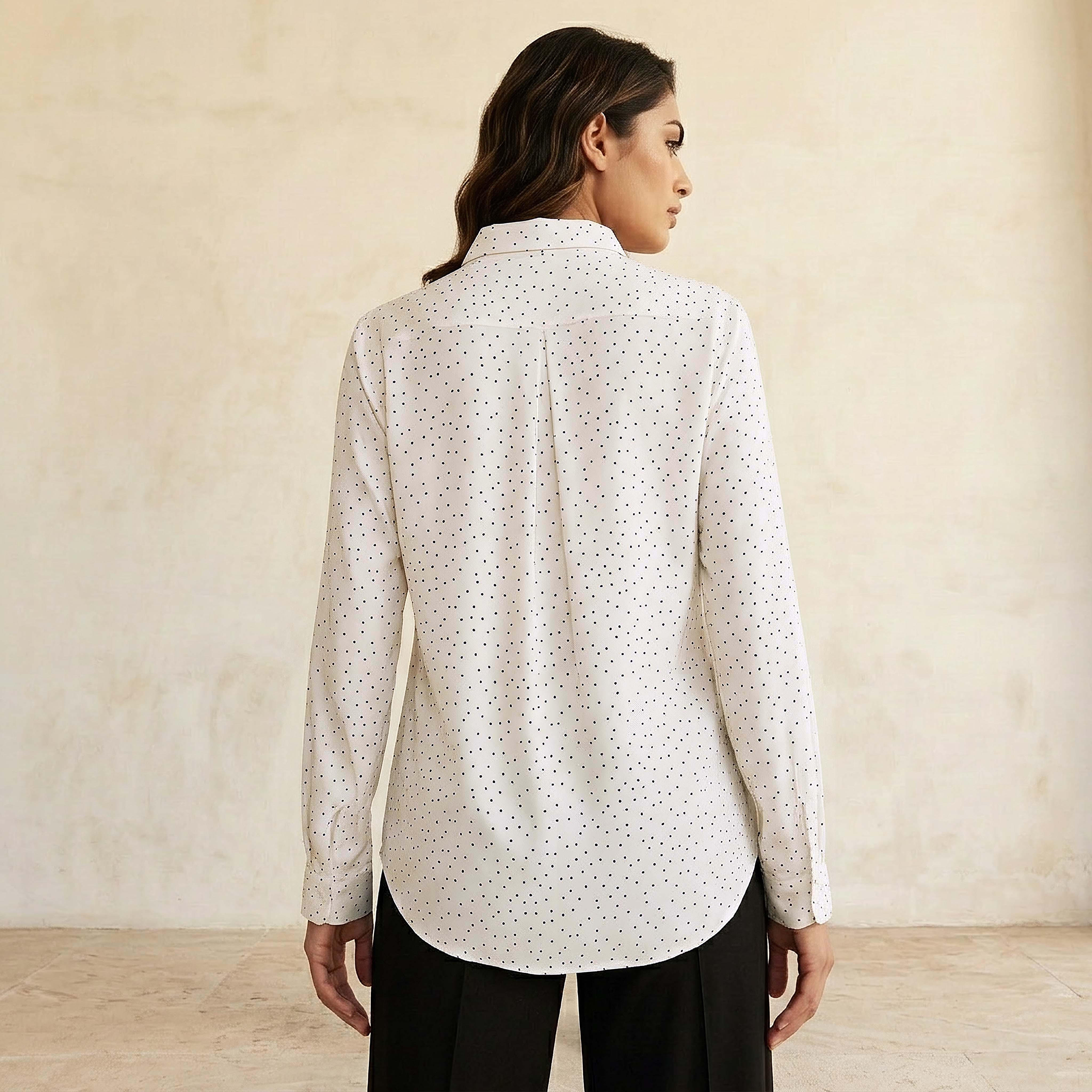 Viscose High-Low Hemline Shirt with Polka Dot Print-women-clothing-shirtsandblouses-shirts-image-4