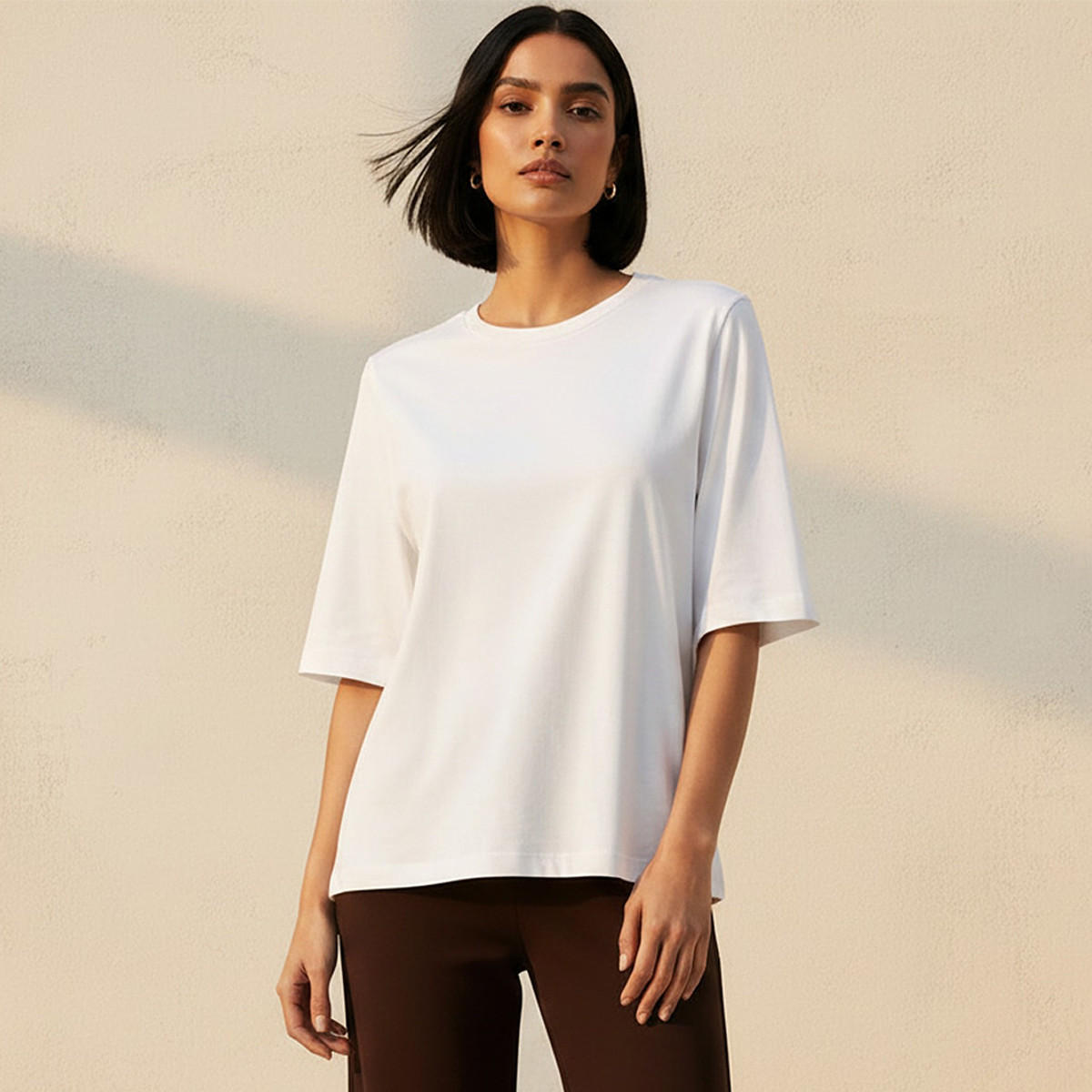 تيشيرت قطن بقصة مريحة وياقة ضيقة-women-clothing-tshirts-image-1