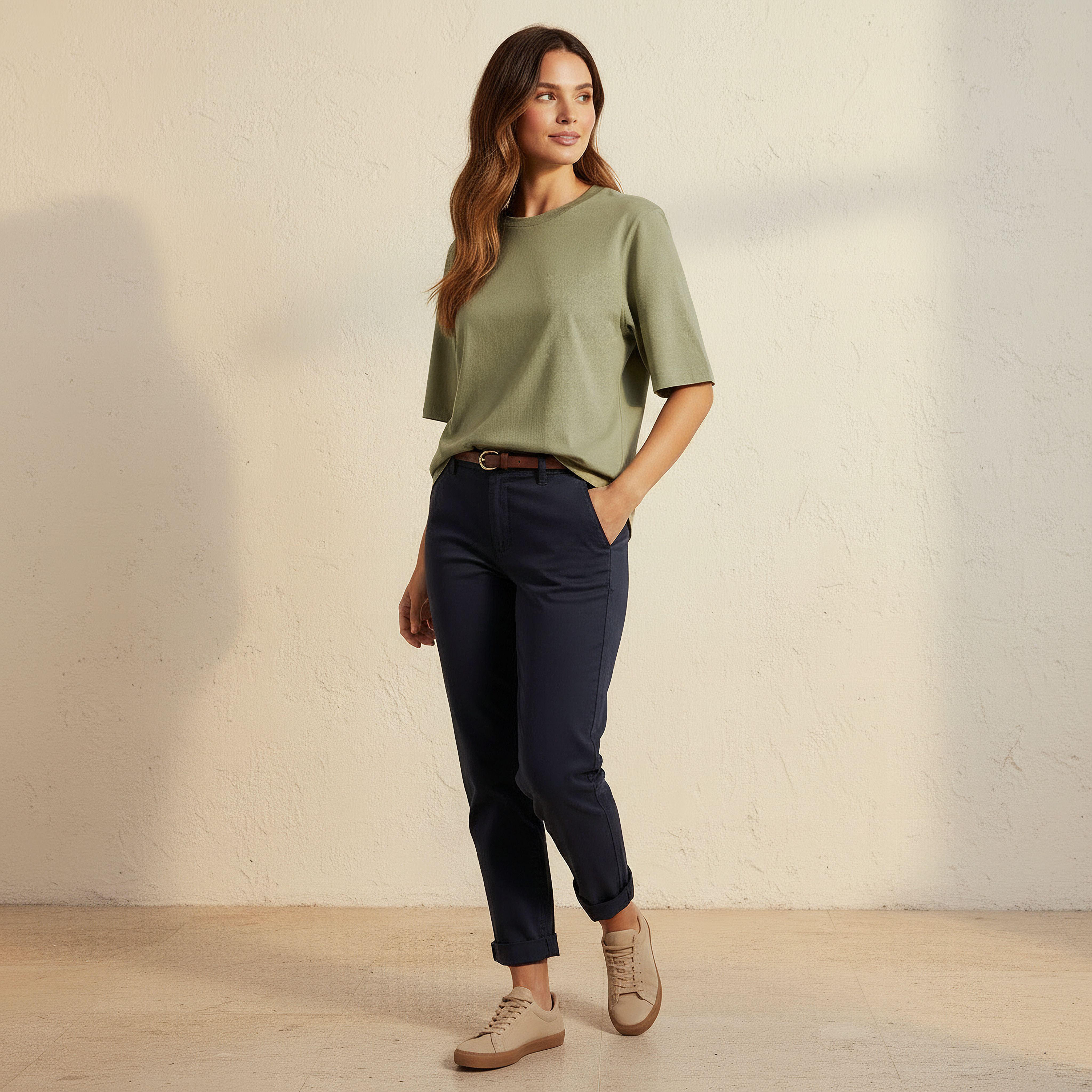Relaxed Fit Cotton T-shirt with Crew Neck-women-clothing-tshirts-image-3