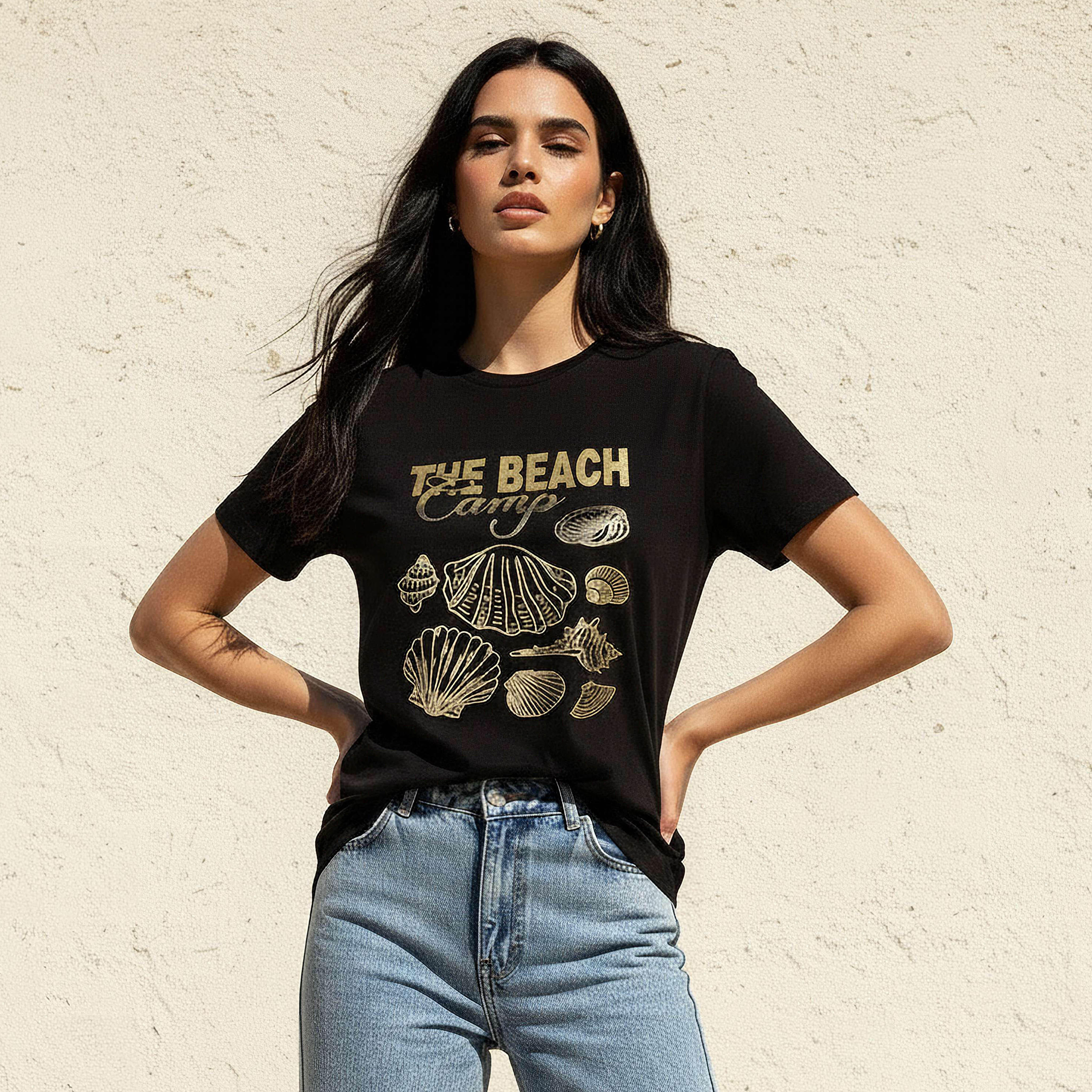 Cotton T-shirt with Seashell Print-women-clothing-tshirts-image-1