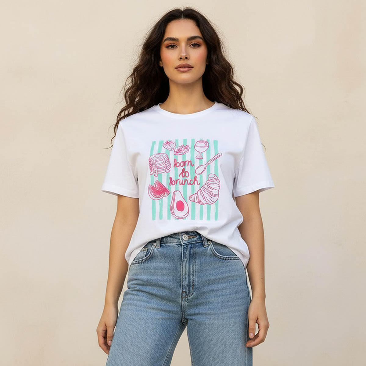 Cotton T-shirt with Brunch Print-women-clothing-tshirts-image-1