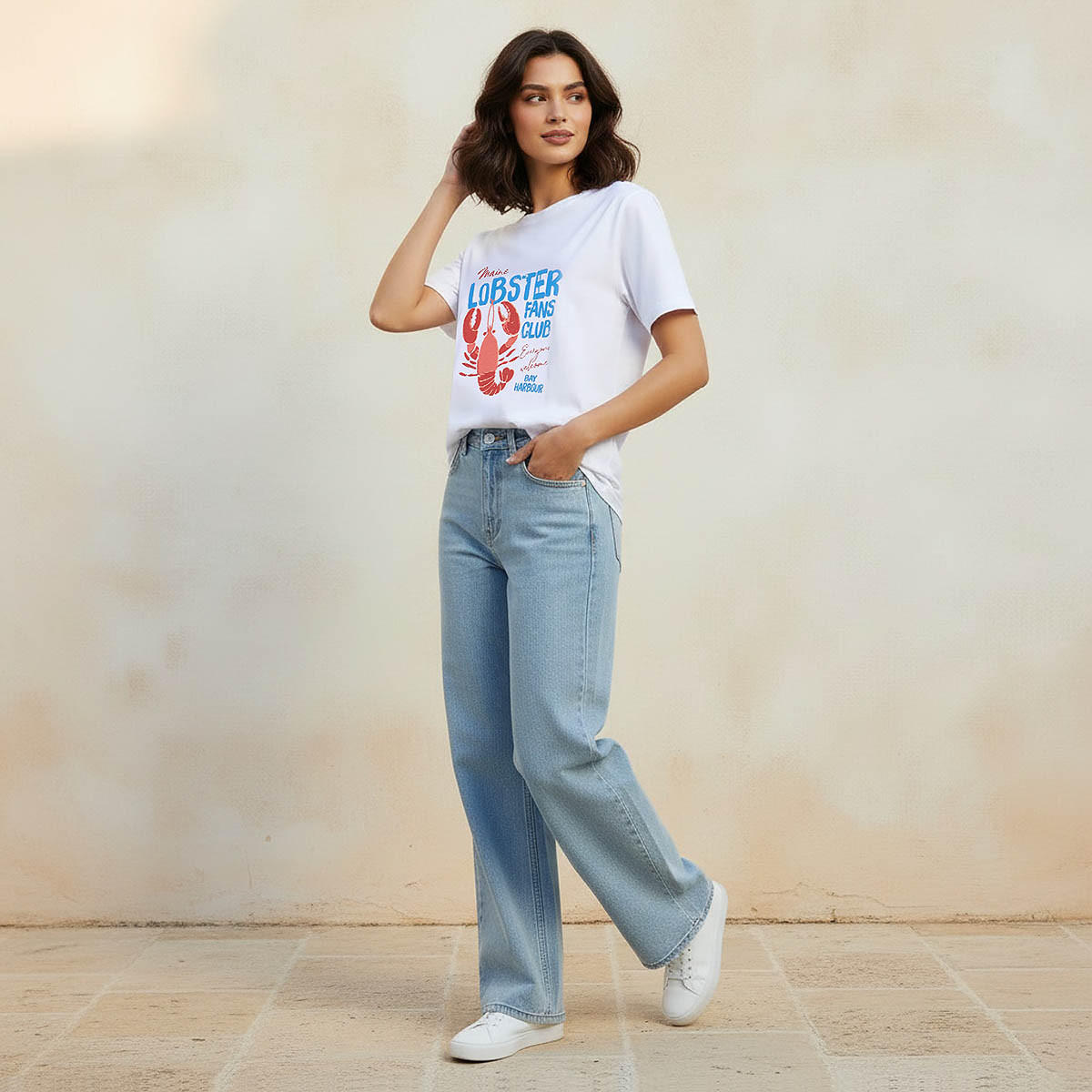 Cotton T-shirt with Lobster Print-women-clothing-tshirts-image-5