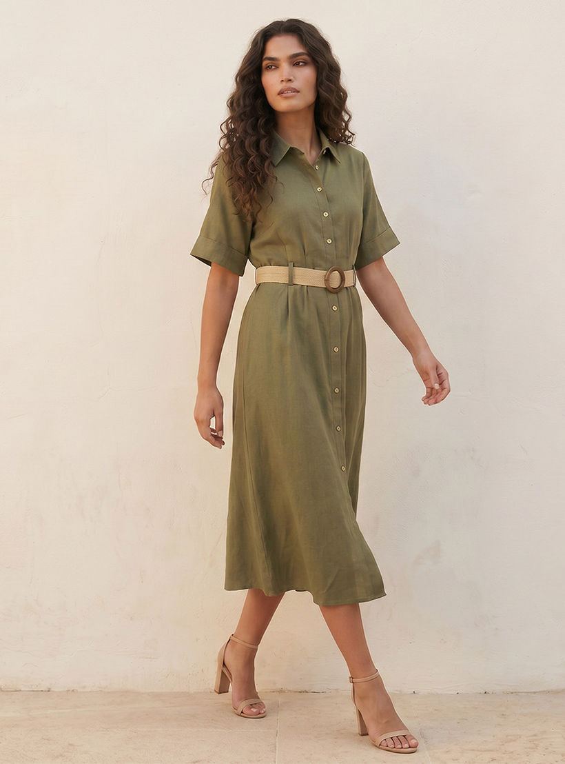 فستان قميص ميدي إيه لاين بحزام من سبلاش بيسك-women-clothing-dresses-image-3