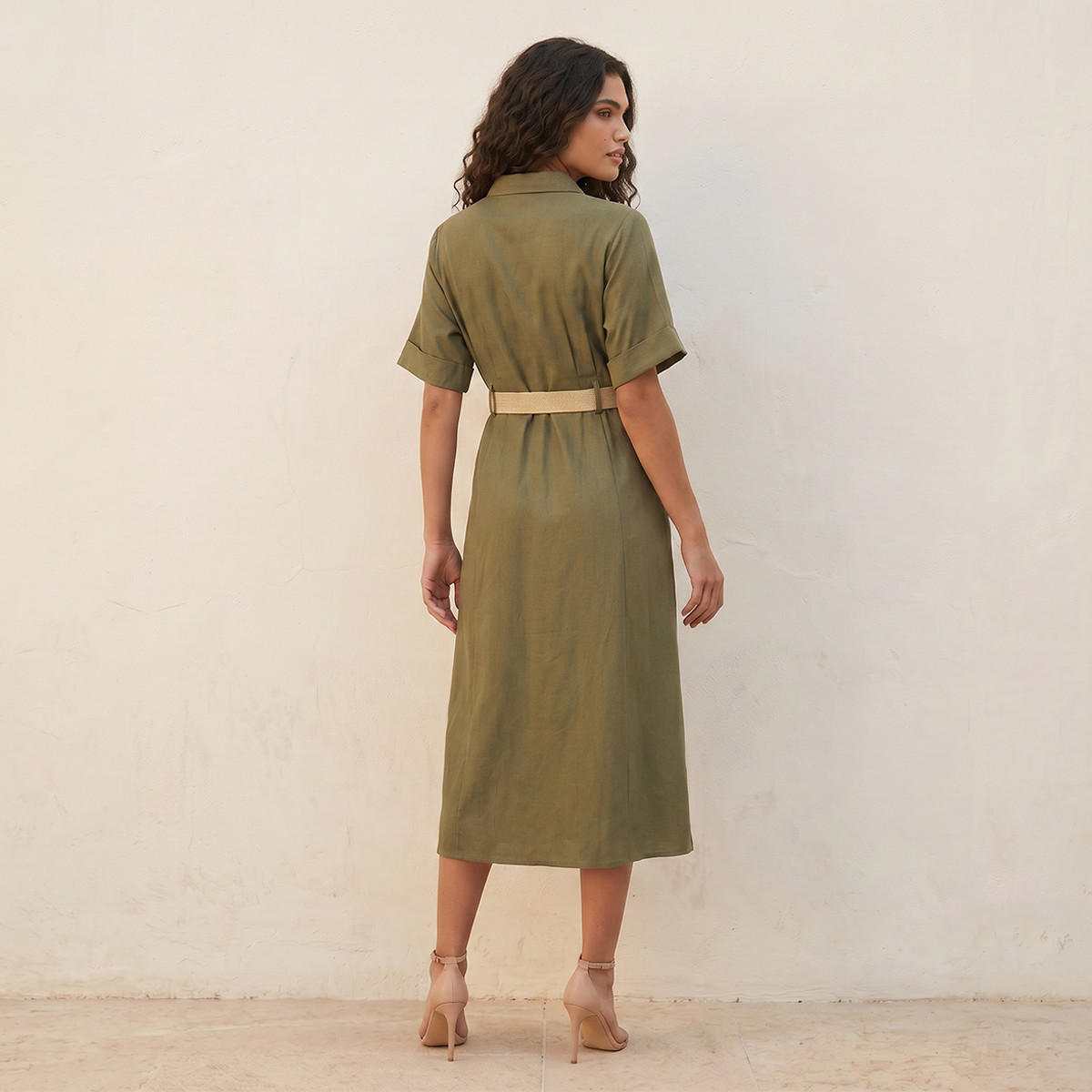 فستان قميص ميدي إيه لاين بحزام من سبلاش بيسك-women-clothing-dresses-image-4