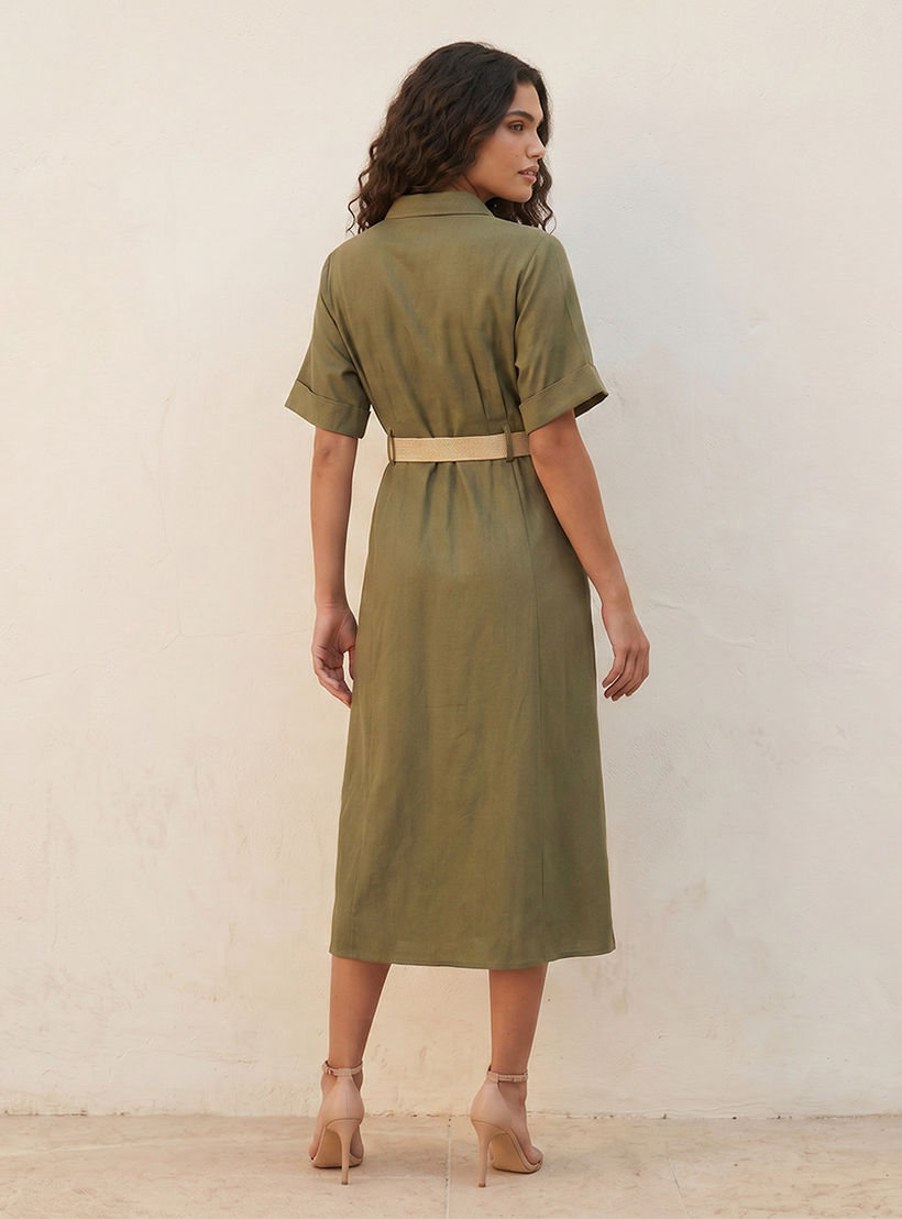 فستان قميص ميدي إيه لاين بحزام من سبلاش بيسك-women-clothing-dresses-image-4
