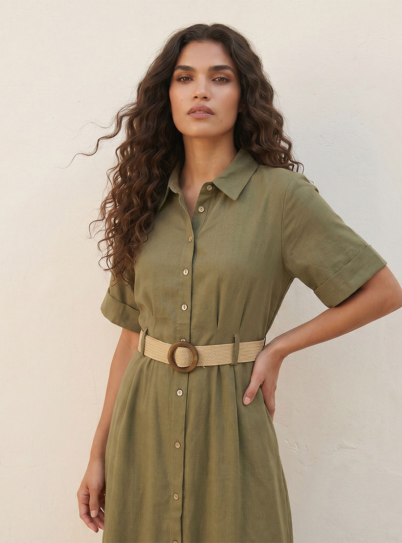 فستان قميص ميدي إيه لاين بحزام من سبلاش بيسك-women-clothing-dresses-image-5