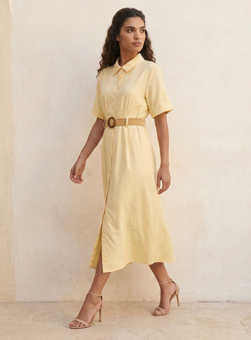 فستان قميص ميدي إيه لاين بحزام من سبلاش بيسك-women-clothing-dresses-image-3
