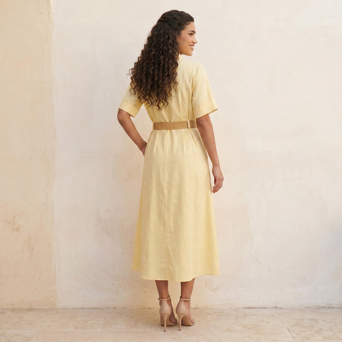 فستان قميص ميدي إيه لاين بحزام من سبلاش بيسك-women-clothing-dresses-image-4