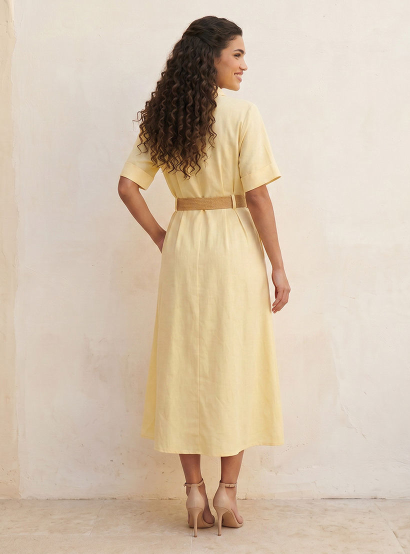 فستان قميص ميدي إيه لاين بحزام من سبلاش بيسك-women-clothing-dresses-image-4