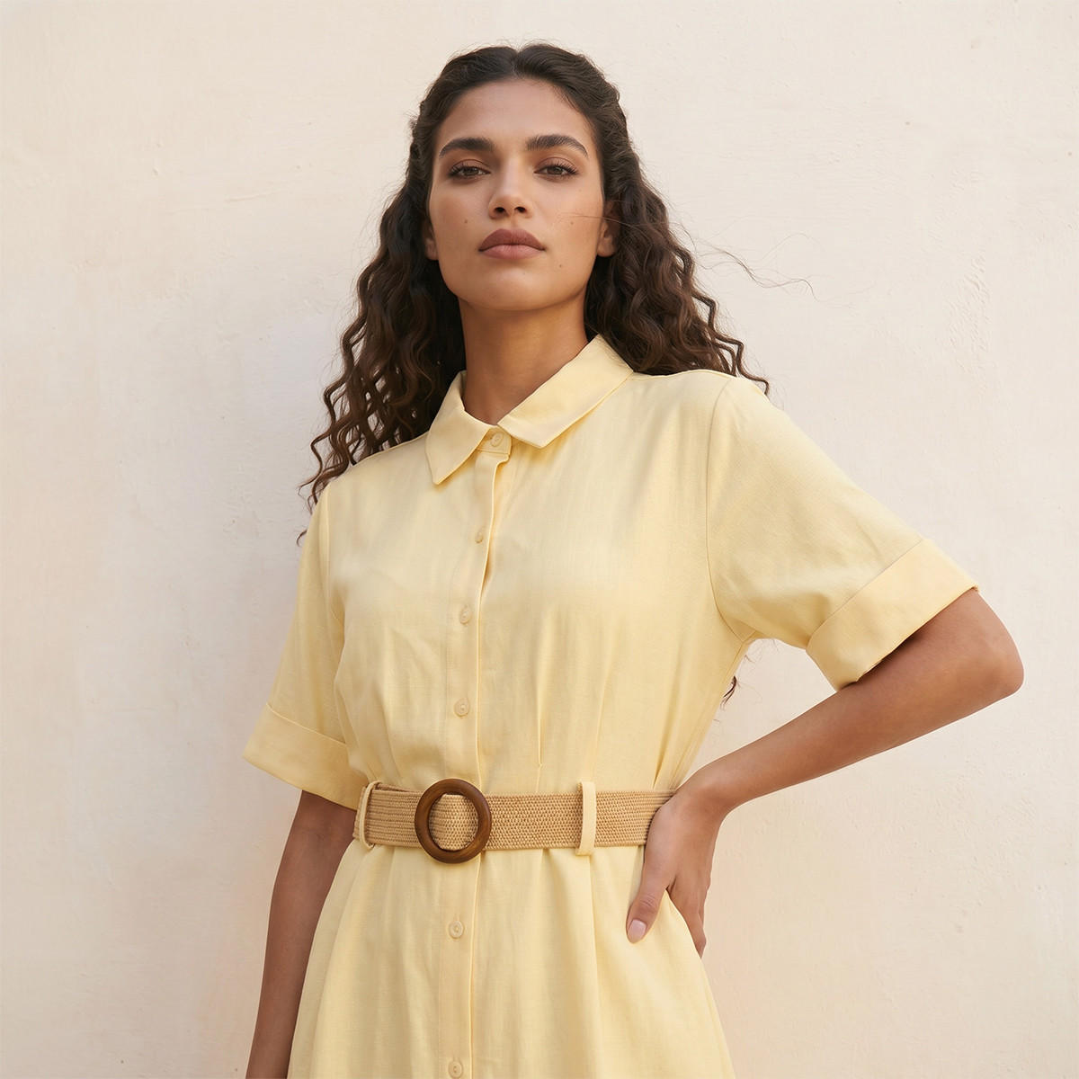 فستان قميص ميدي إيه لاين بحزام من سبلاش بيسك-women-clothing-dresses-image-5