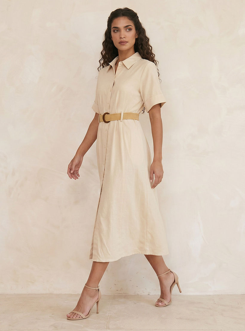 فستان قميص ميدي إيه لاين بحزام من سبلاش بيسك-women-clothing-dresses-image-3