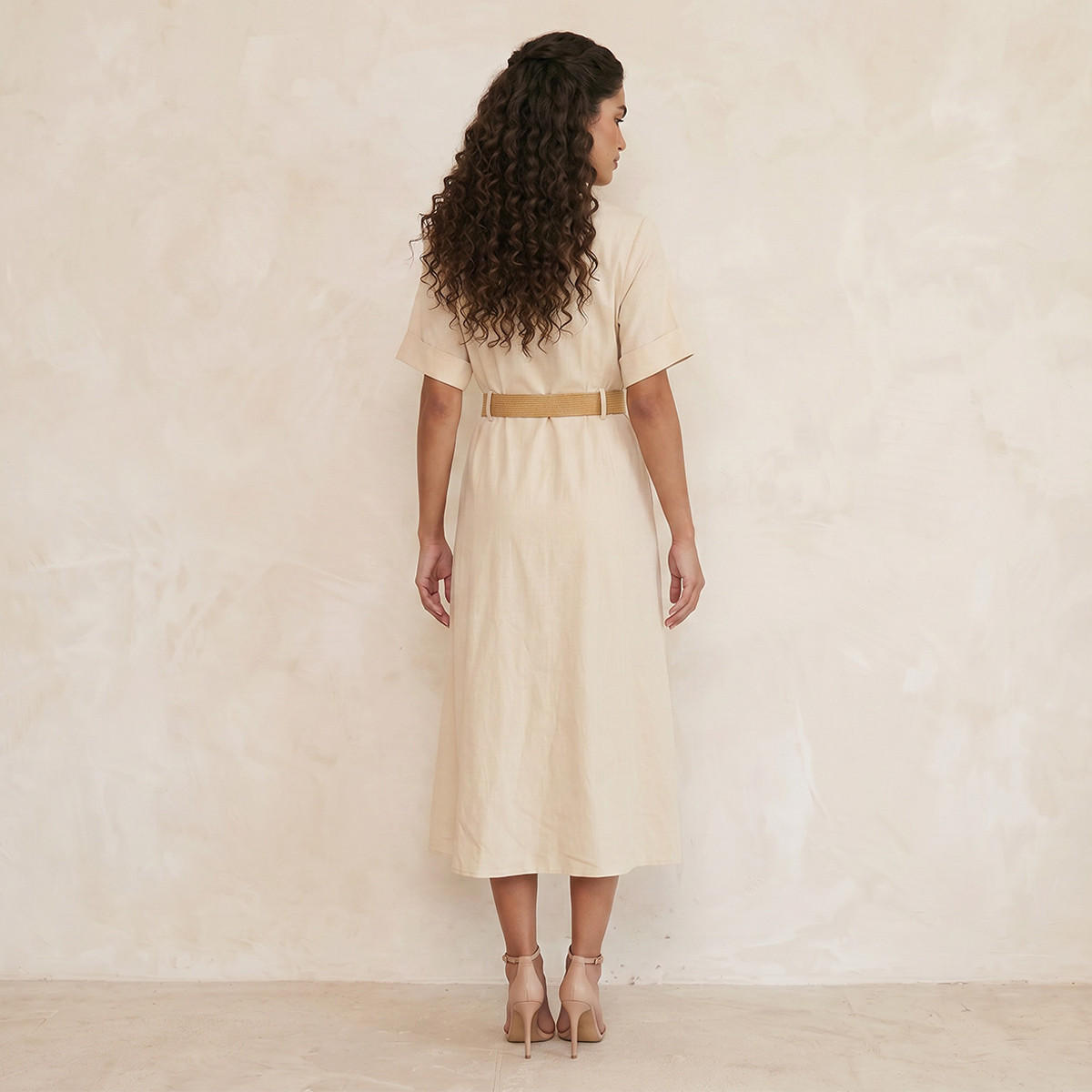 فستان قميص ميدي إيه لاين بحزام من سبلاش بيسك-women-clothing-dresses-image-4
