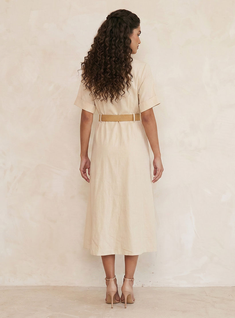 فستان قميص ميدي إيه لاين بحزام من سبلاش بيسك-women-clothing-dresses-image-4