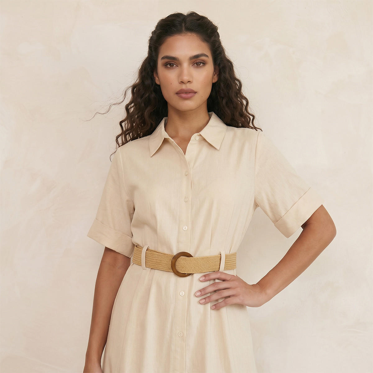 فستان قميص ميدي إيه لاين بحزام من سبلاش بيسك-women-clothing-dresses-image-5