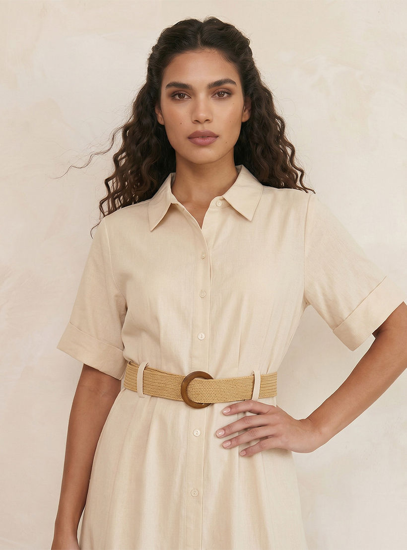 فستان قميص ميدي إيه لاين بحزام من سبلاش بيسك-women-clothing-dresses-image-5