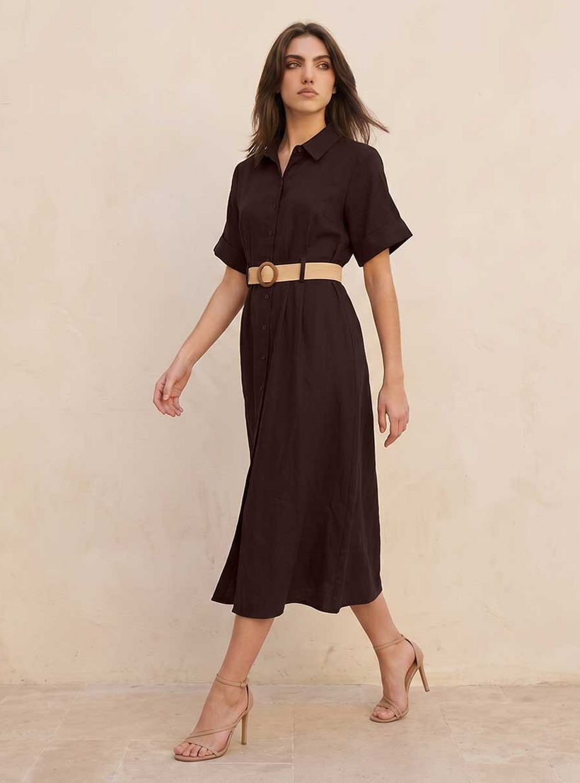 فستان قميص ميدي إيه لاين بحزام من سبلاش بيسك-women-clothing-dresses-image-3