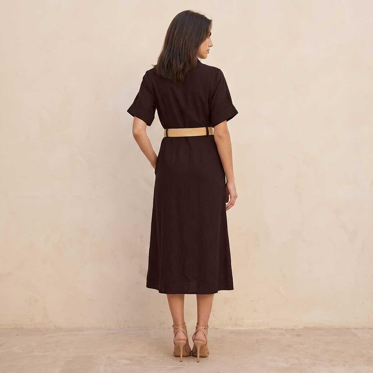 فستان قميص ميدي إيه لاين بحزام من سبلاش بيسك-women-clothing-dresses-image-4