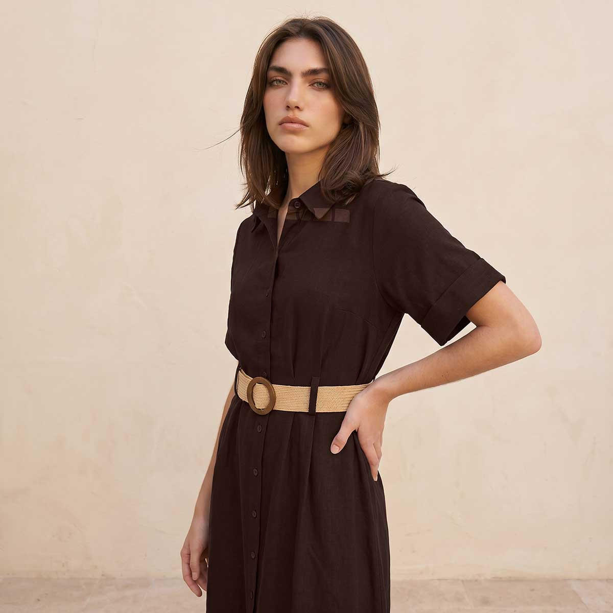 فستان قميص ميدي إيه لاين بحزام من سبلاش بيسك-women-clothing-dresses-image-5