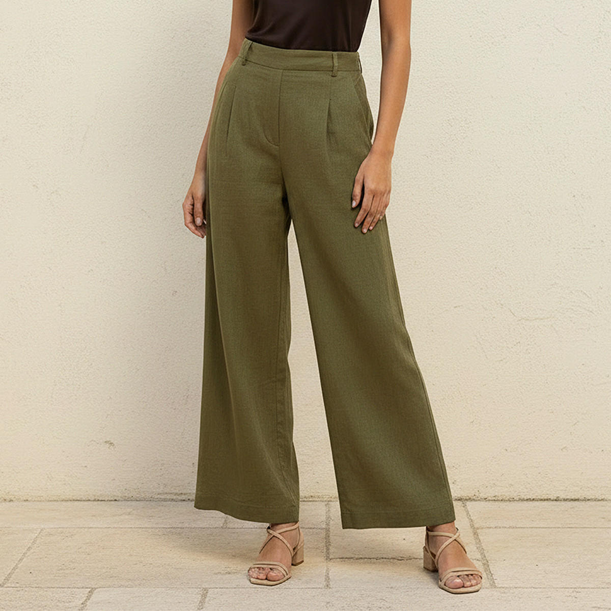 Flexi Waist Linen Blend Wide Leg Trousers-women-clothing-bottoms-trousers-image-1