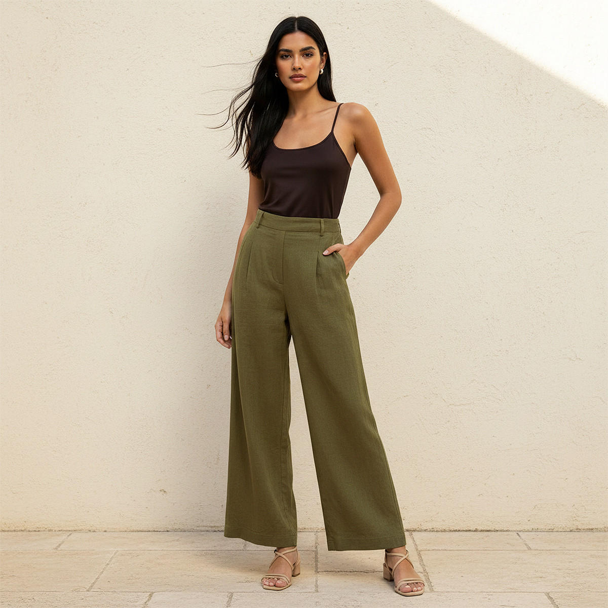 Flexi Waist Linen Blend Wide Leg Trousers-women-clothing-bottoms-trousers-image-3