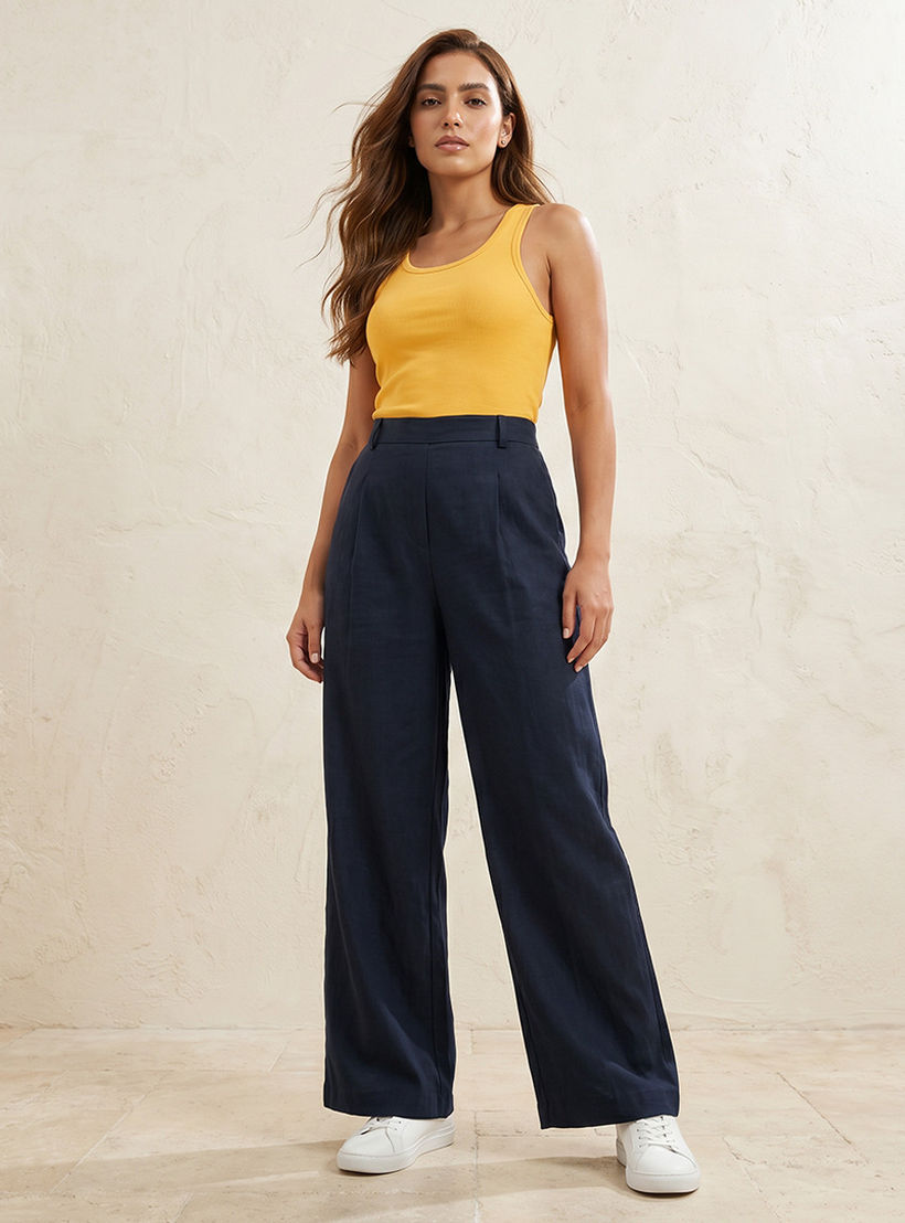 Flexi Waist Linen Blend Wide Leg Trousers-women-clothing-bottoms-trousers-image-3