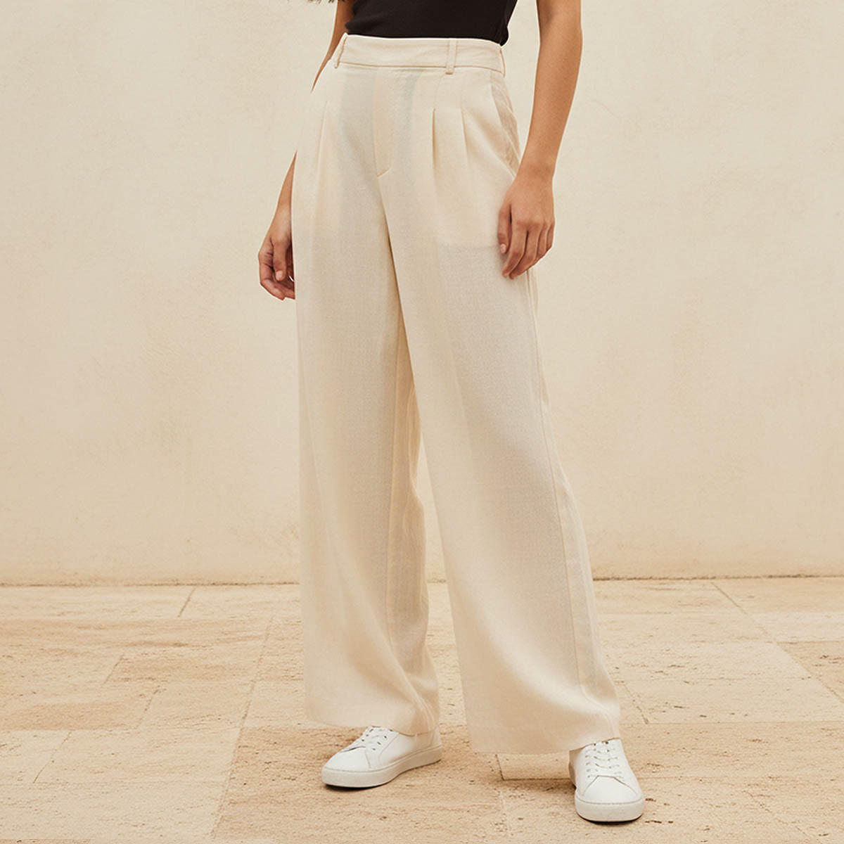 Flexi Waist Linen Blend Wide Leg Trousers-women-clothing-bottoms-trousers-image-1