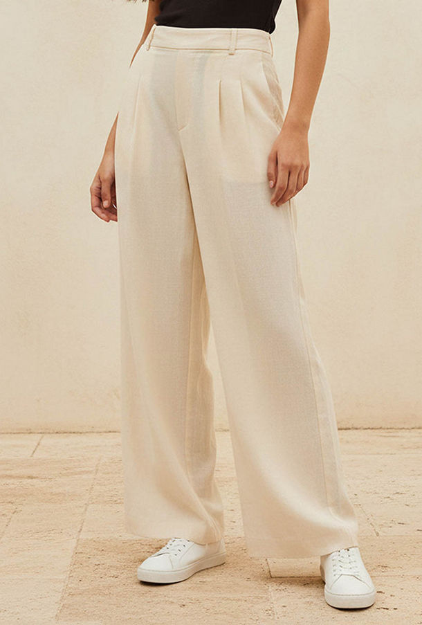 Flexi Waist Linen Blend Wide Leg Trousers-women-image-1
