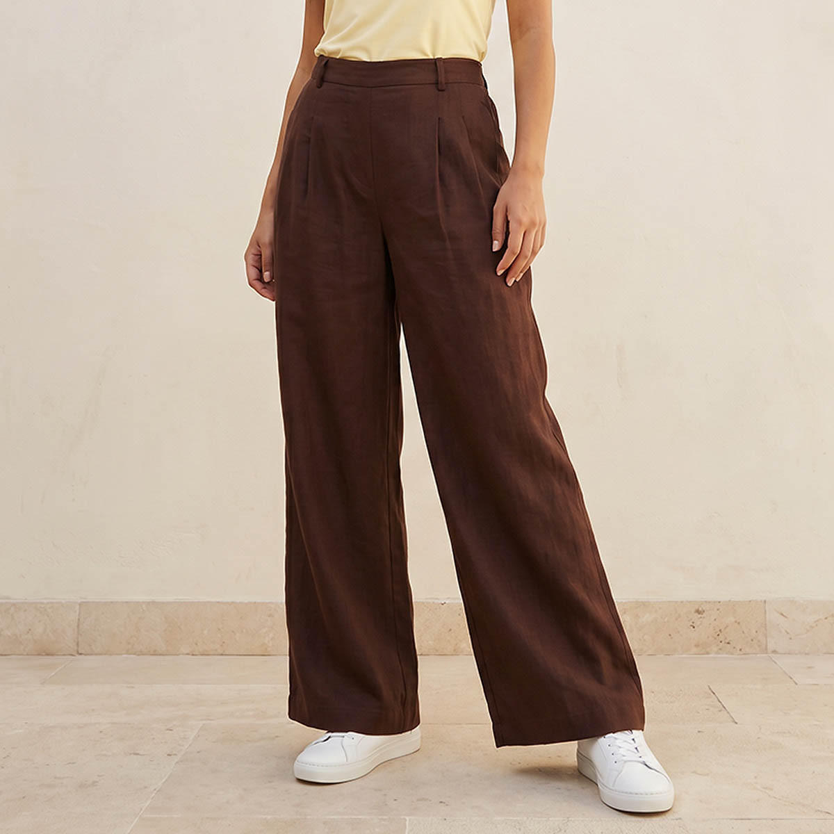 Flexi Waist Linen Blend Wide Leg Trousers-women-clothing-bottoms-trousers-image-1