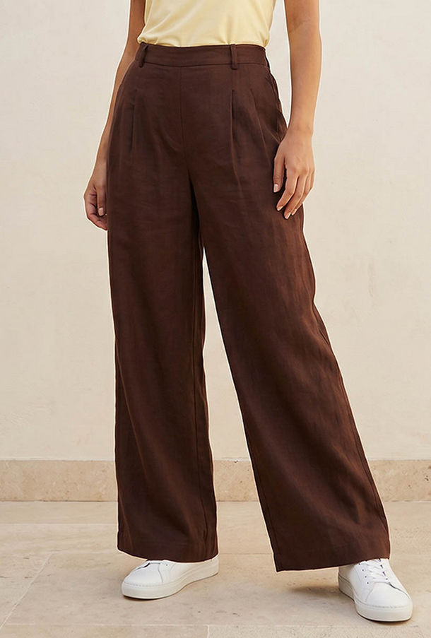 Flexi Waist Linen Blend Wide Leg Trousers-women-image-1