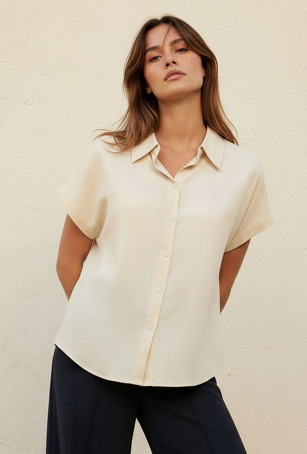 قميص من مزيج الكتان بقصّة عادية وأكمام ممتدة-women-clothing-shirtsandblouses-shirts-image-1