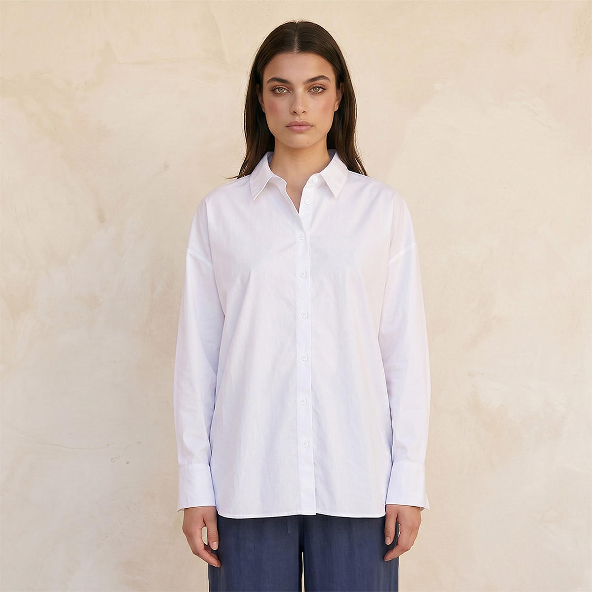 Splash Basic Oxford Shirt Drop Shoulder-women-clothing-shirtsandblouses-shirts-image-1