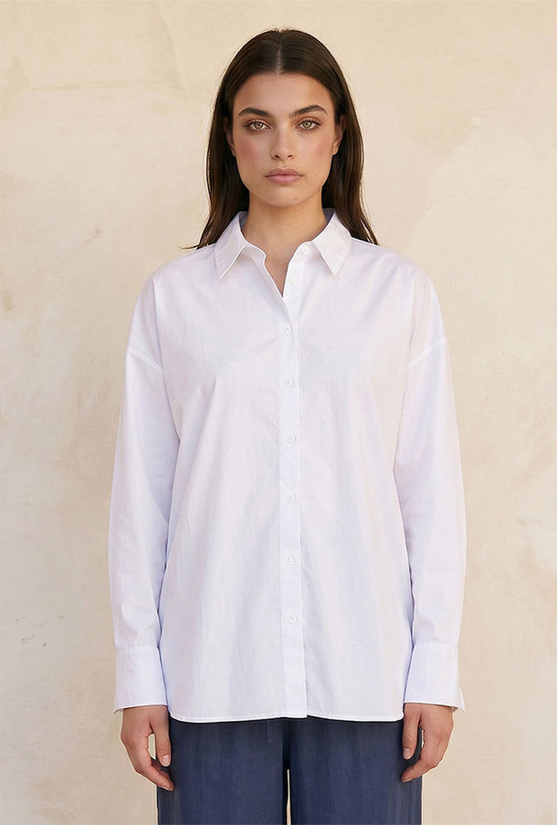 Splash Basic Oxford Shirt Drop Shoulder-women-image-1