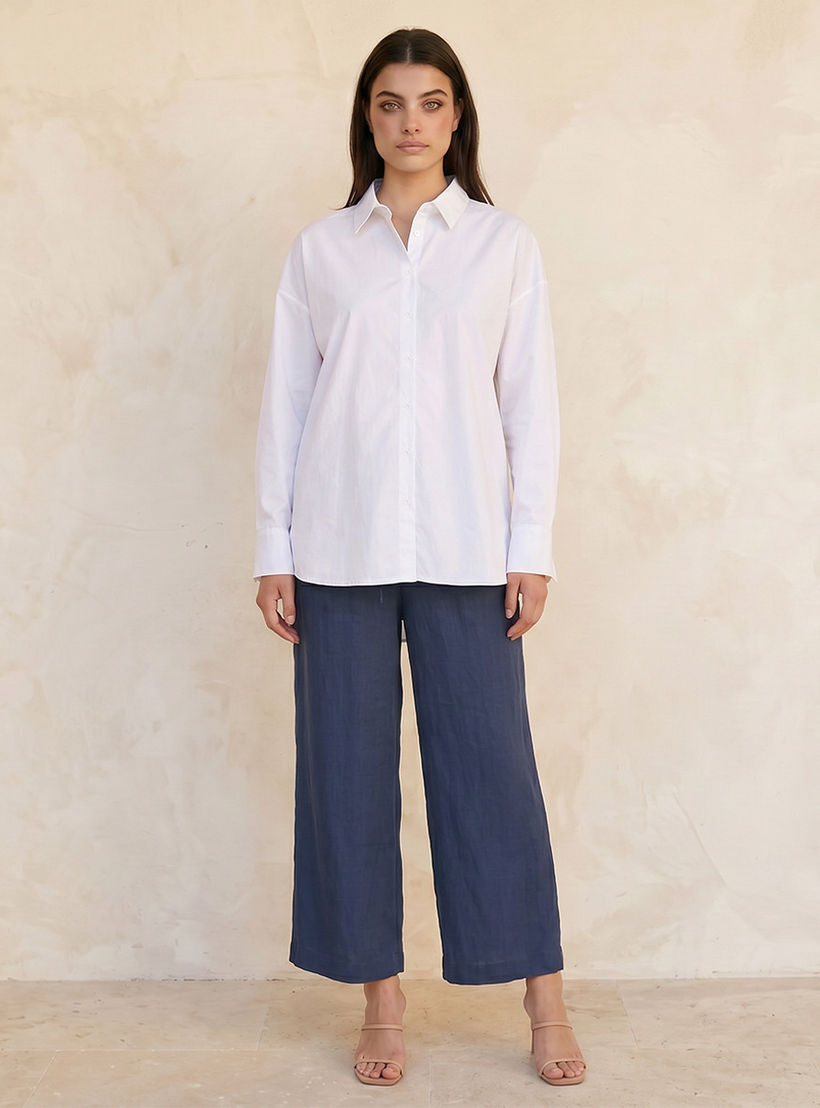 Splash Basic Oxford Shirt Drop Shoulder-women-clothing-shirtsandblouses-shirts-image-3