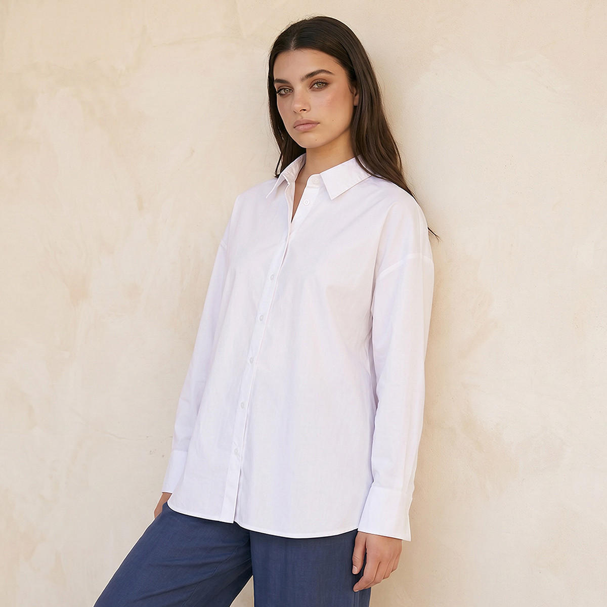 Splash Basic Oxford Shirt Drop Shoulder-women-clothing-shirtsandblouses-shirts-image-5