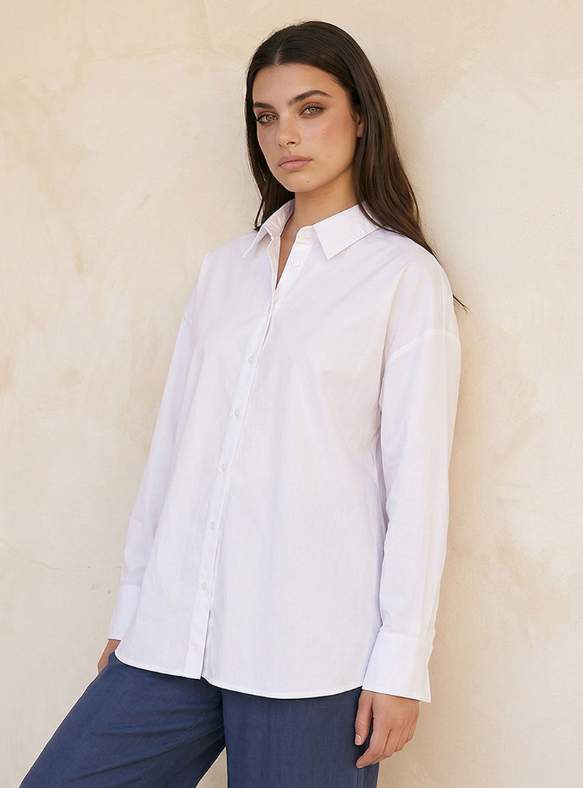 Splash Basic Oxford Shirt Drop Shoulder-women-clothing-shirtsandblouses-shirts-image-5