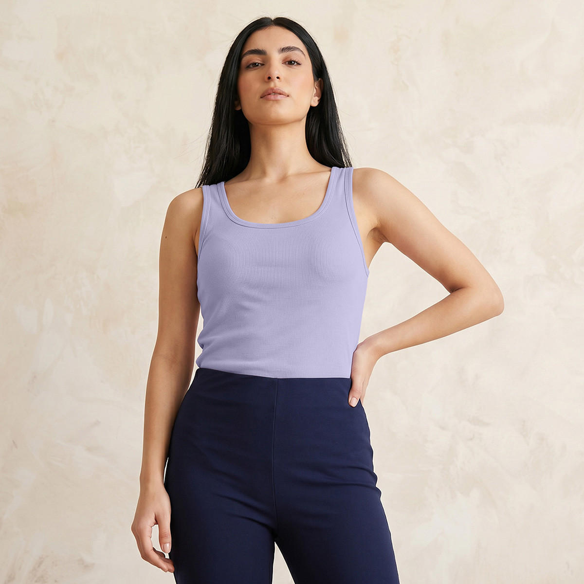 Slim Fit Tank Top with Ribbed Design-women-clothing-tshirts-image-1